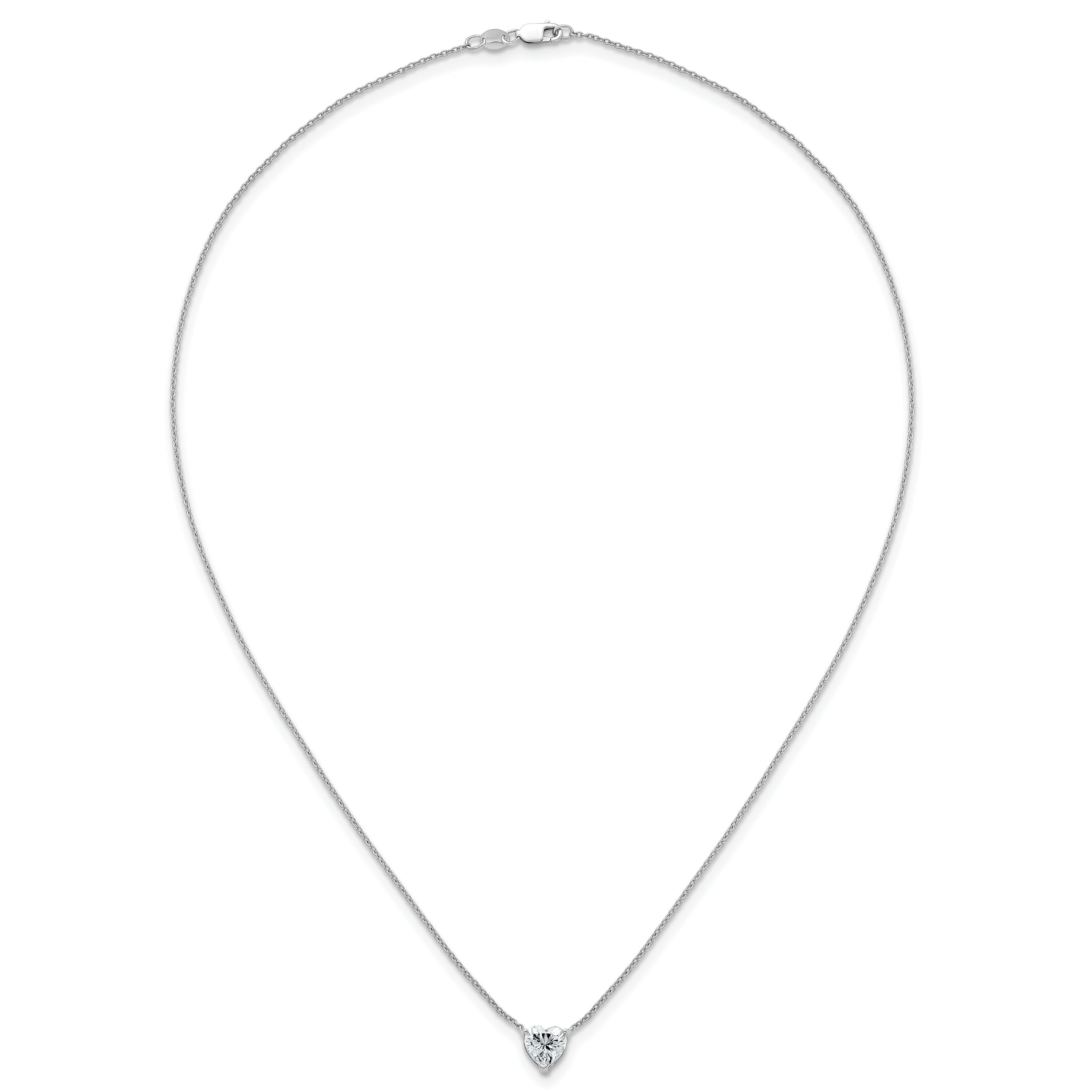 14k White Gold 1 1/2 carat Certified Lab Grown Diamond VS+ F+ Heart Complete 18 inch Four Prong Pendant Necklace