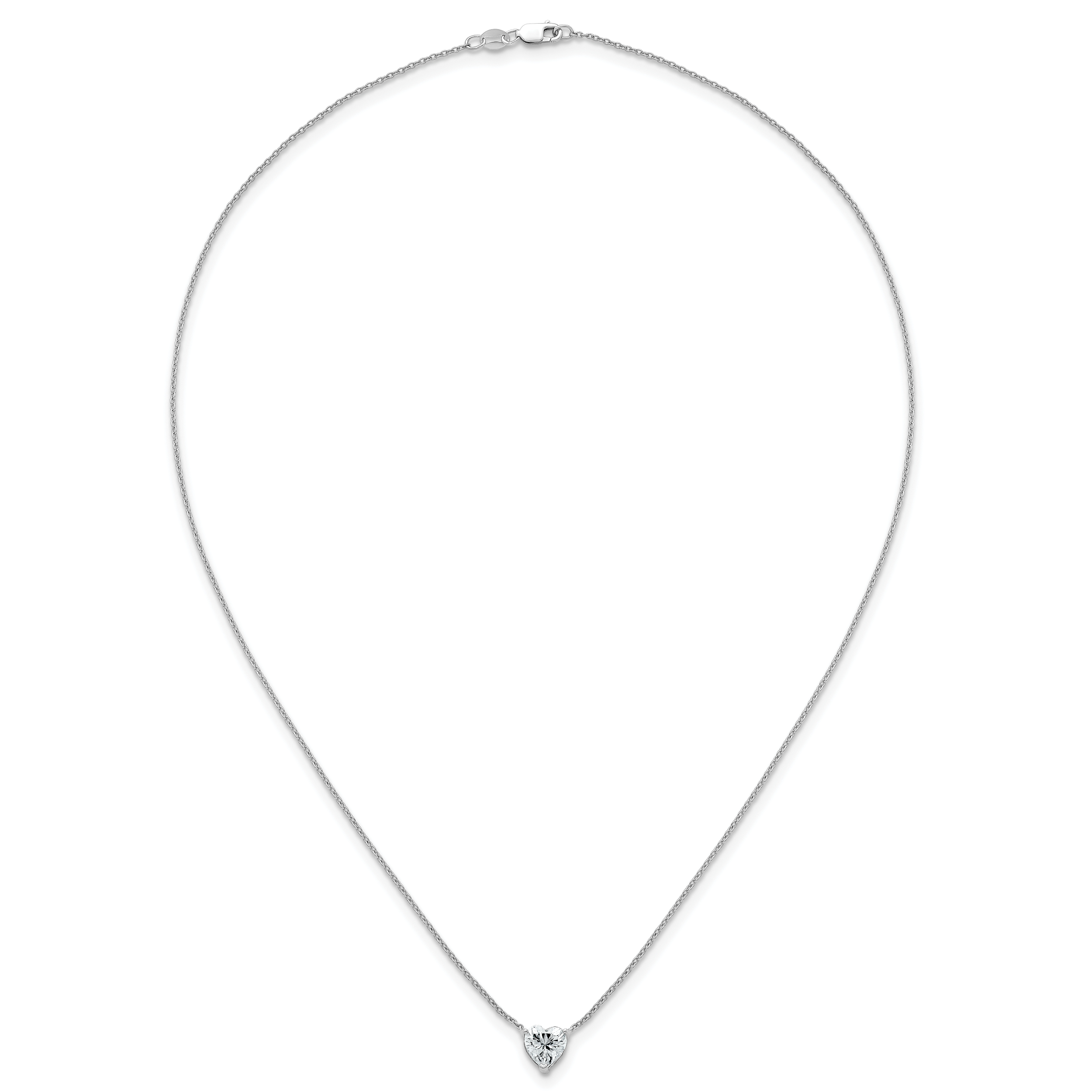 14k White Gold 1 1/2 carat Certified Lab Grown Diamond VS+ F+ Heart Complete 18 inch Four Prong Pendant Necklace