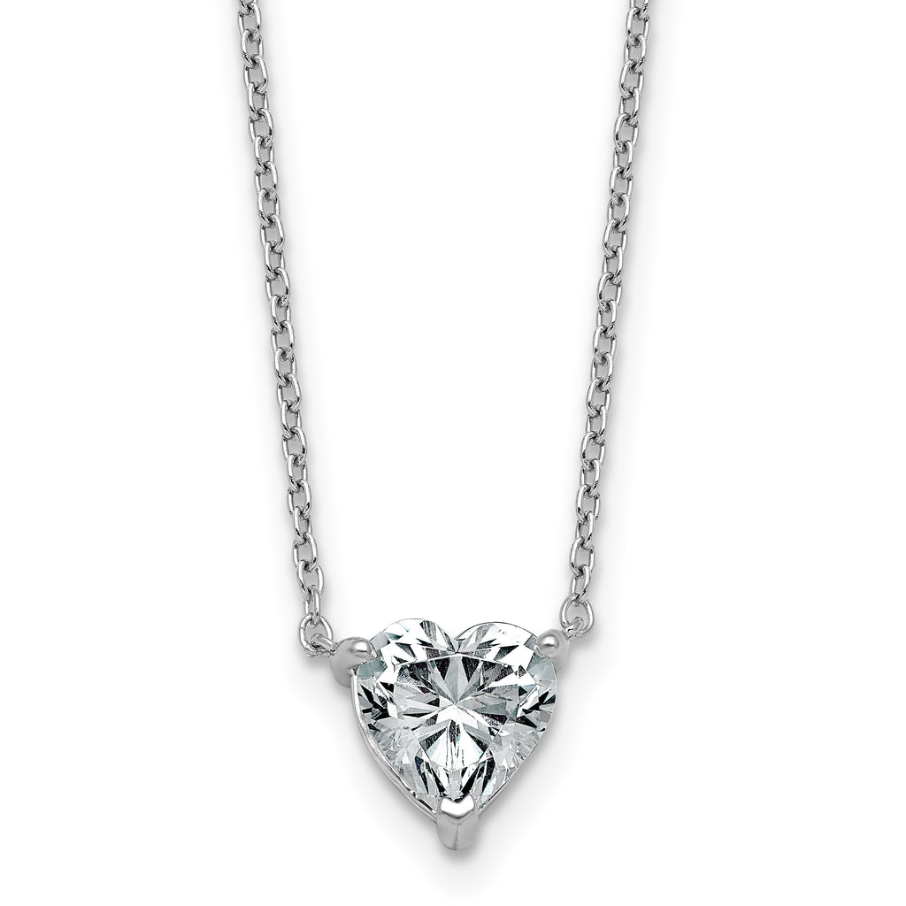 14k White Gold 1 1/2 carat Lab Grown Diamond VS+ F+ Heart Complete 18 inch Four Prong Pendant Necklace