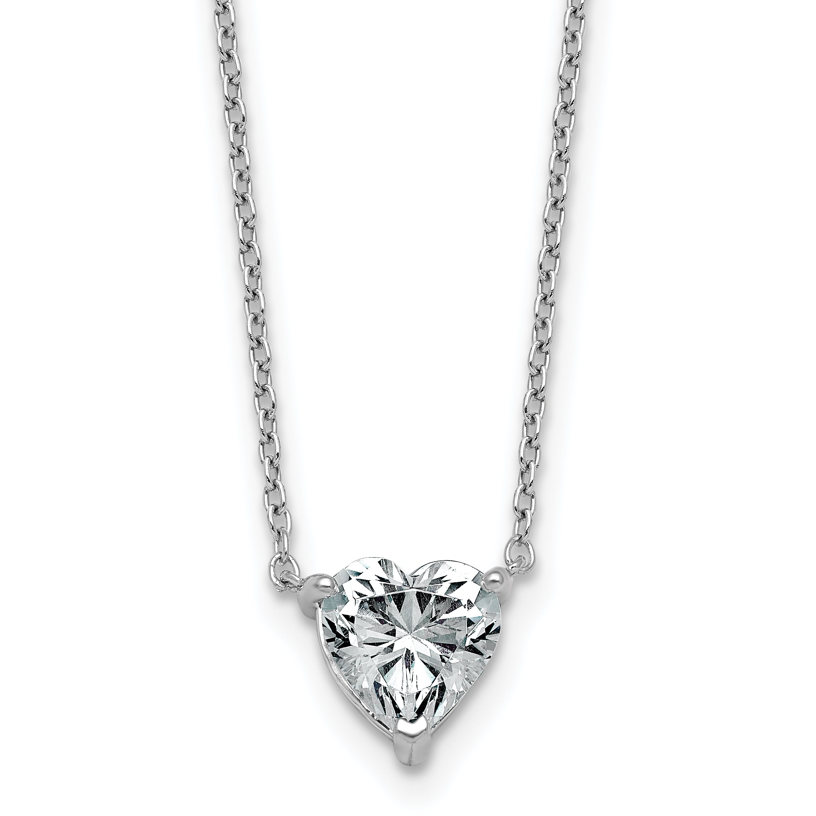 14k White Gold 1 1/2 carat Certified Lab Grown Diamond VS+ F+ Heart Complete 18 inch Four Prong Pendant Necklace