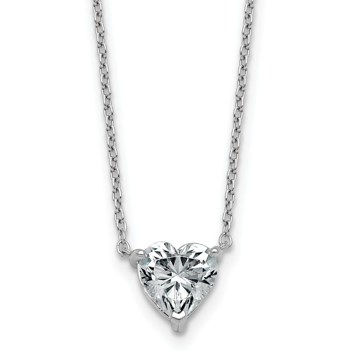 14k White Gold 1 1/2 carat Certified Lab Grown Diamond VS+ F+ Heart Complete 18 inch Four Prong Pendant Necklace