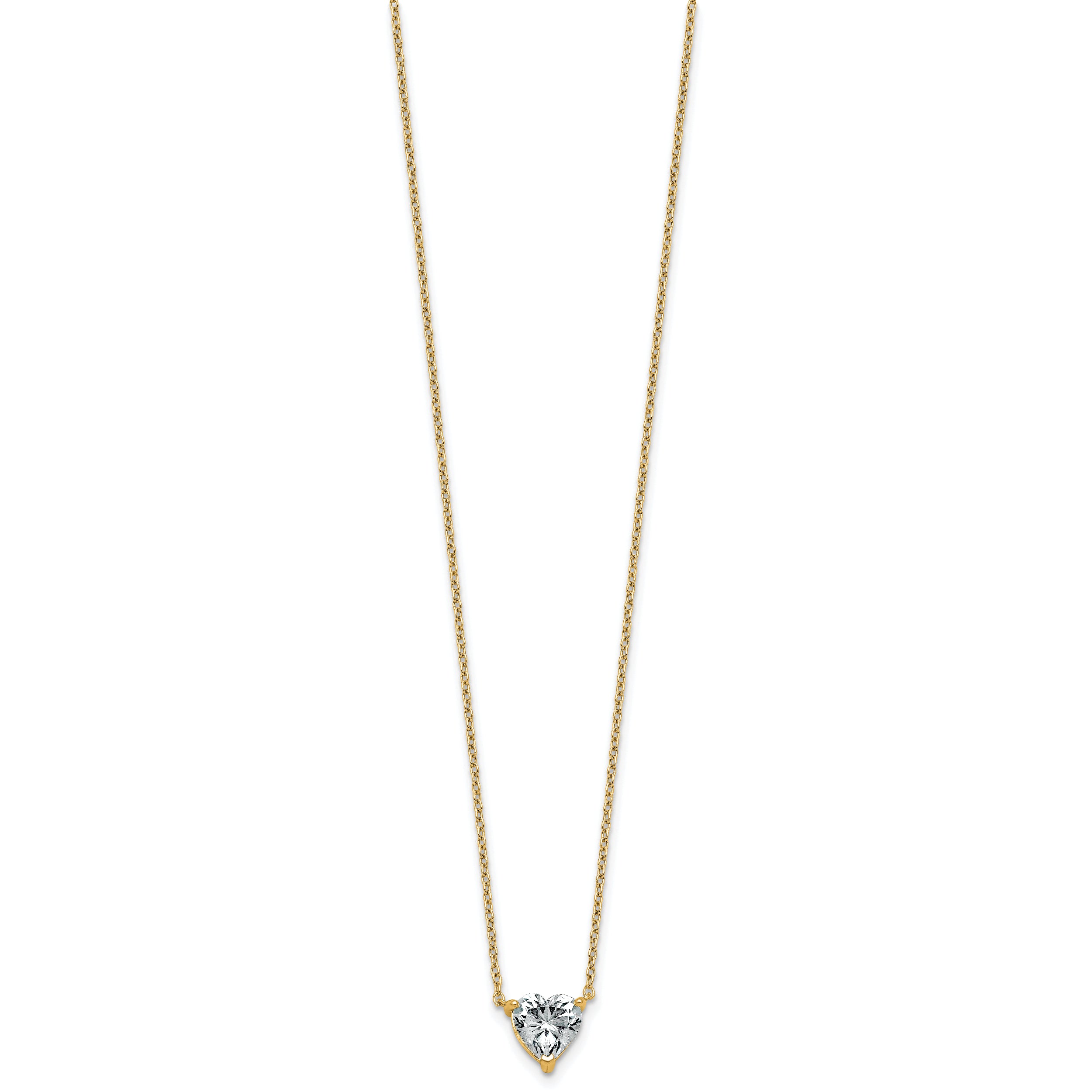 14k 1 1/2 carat Lab Grown Diamond VS+ F+ Heart Complete 18 inch Four Prong Pendant Necklace