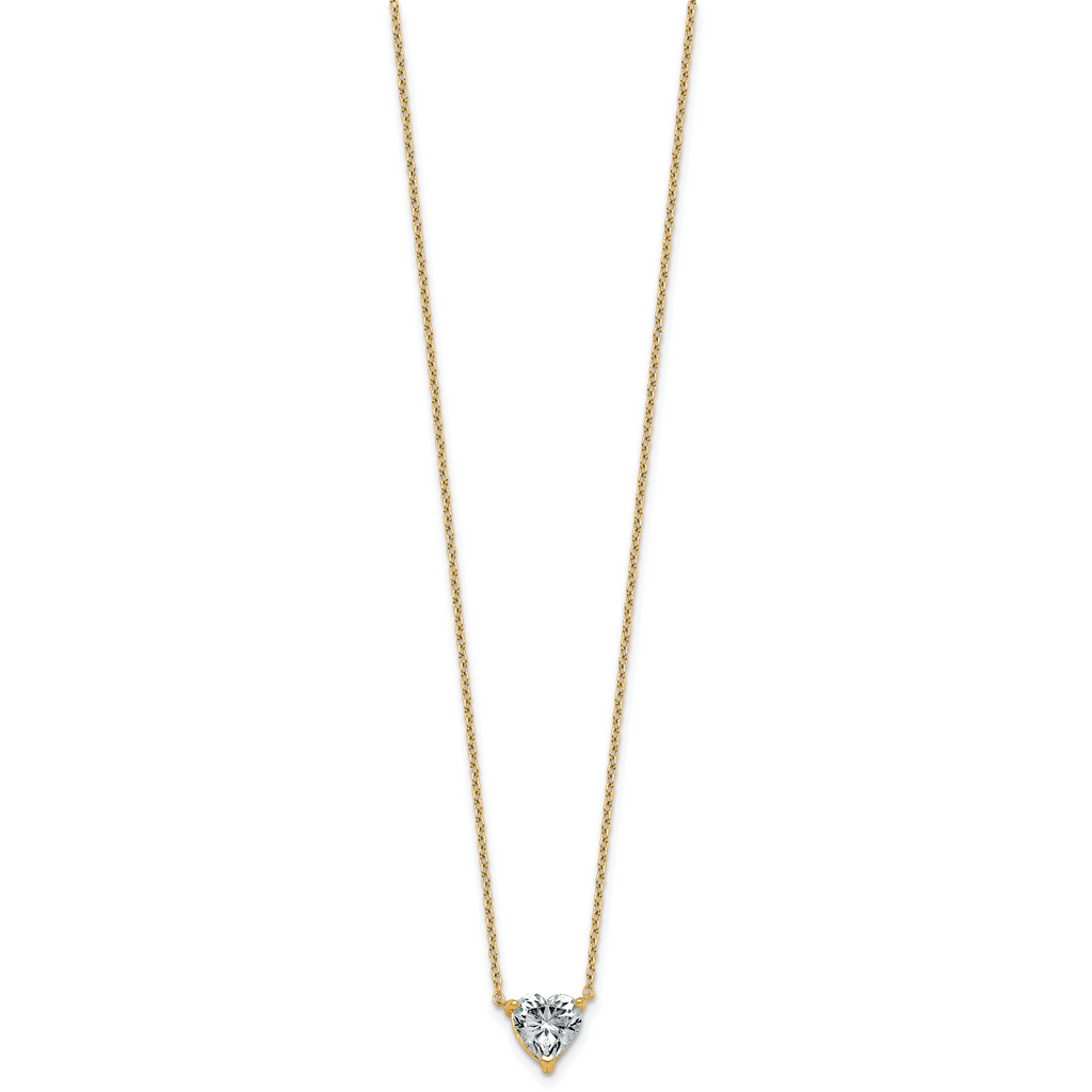 14k 1 1/2 carat Certified Lab Grown Diamond VS+ F+ Heart Complete 18 inch Four Prong Pendant Necklace