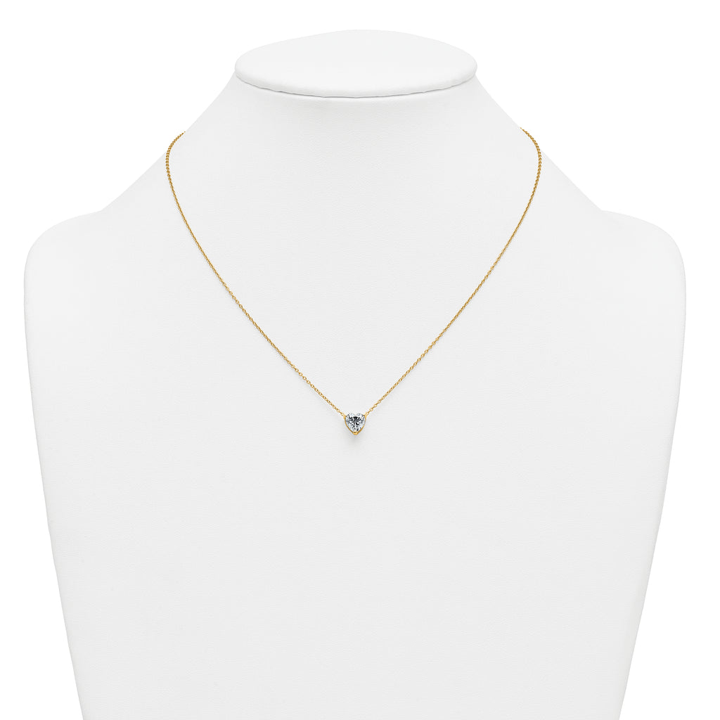 14k 1 1/2 carat Lab Grown Diamond VS+ F+ Heart Complete 18 inch Four Prong Pendant Necklace