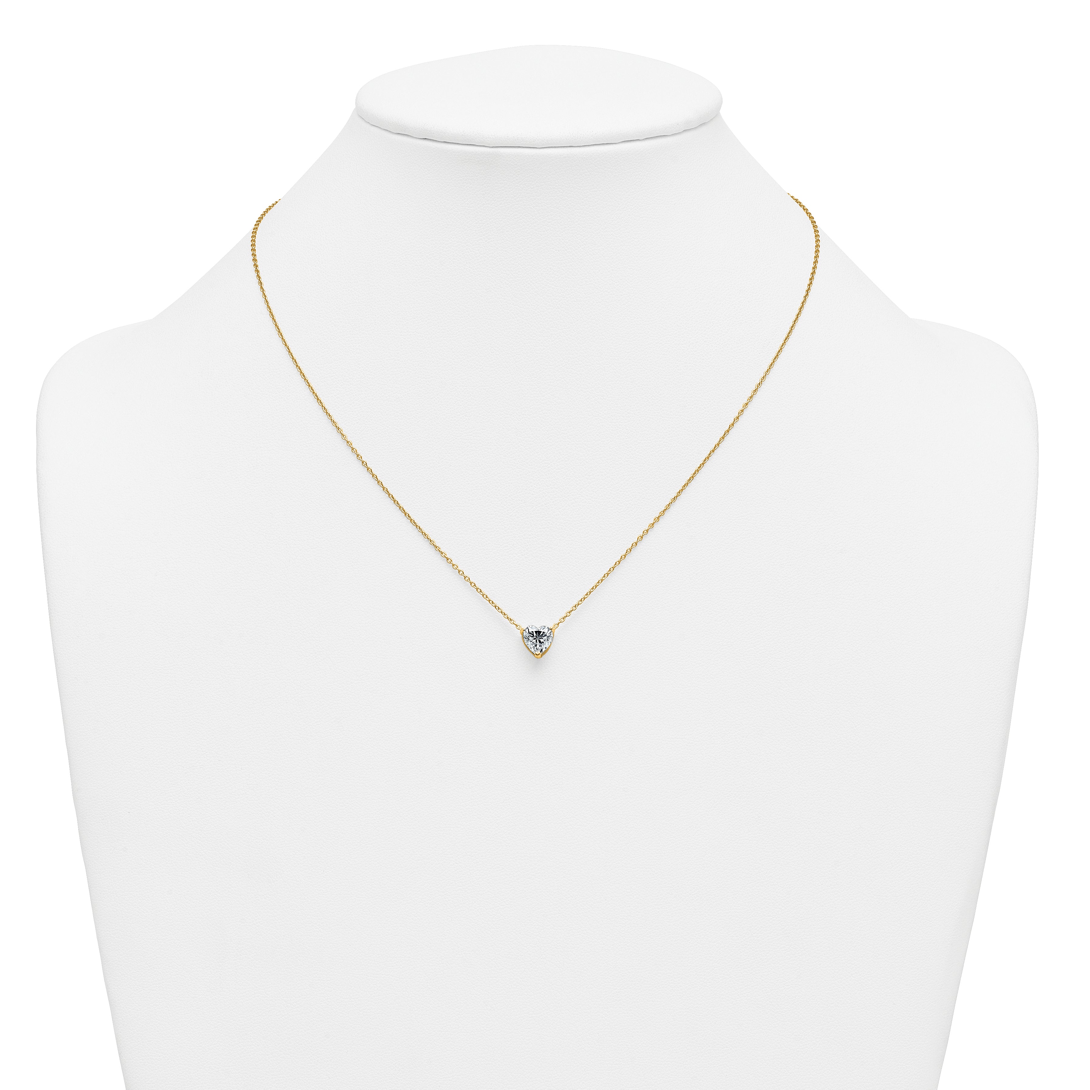 14k 1 1/2 carat Certified Lab Grown Diamond VS+ F+ Heart Complete 18 inch Four Prong Pendant Necklace