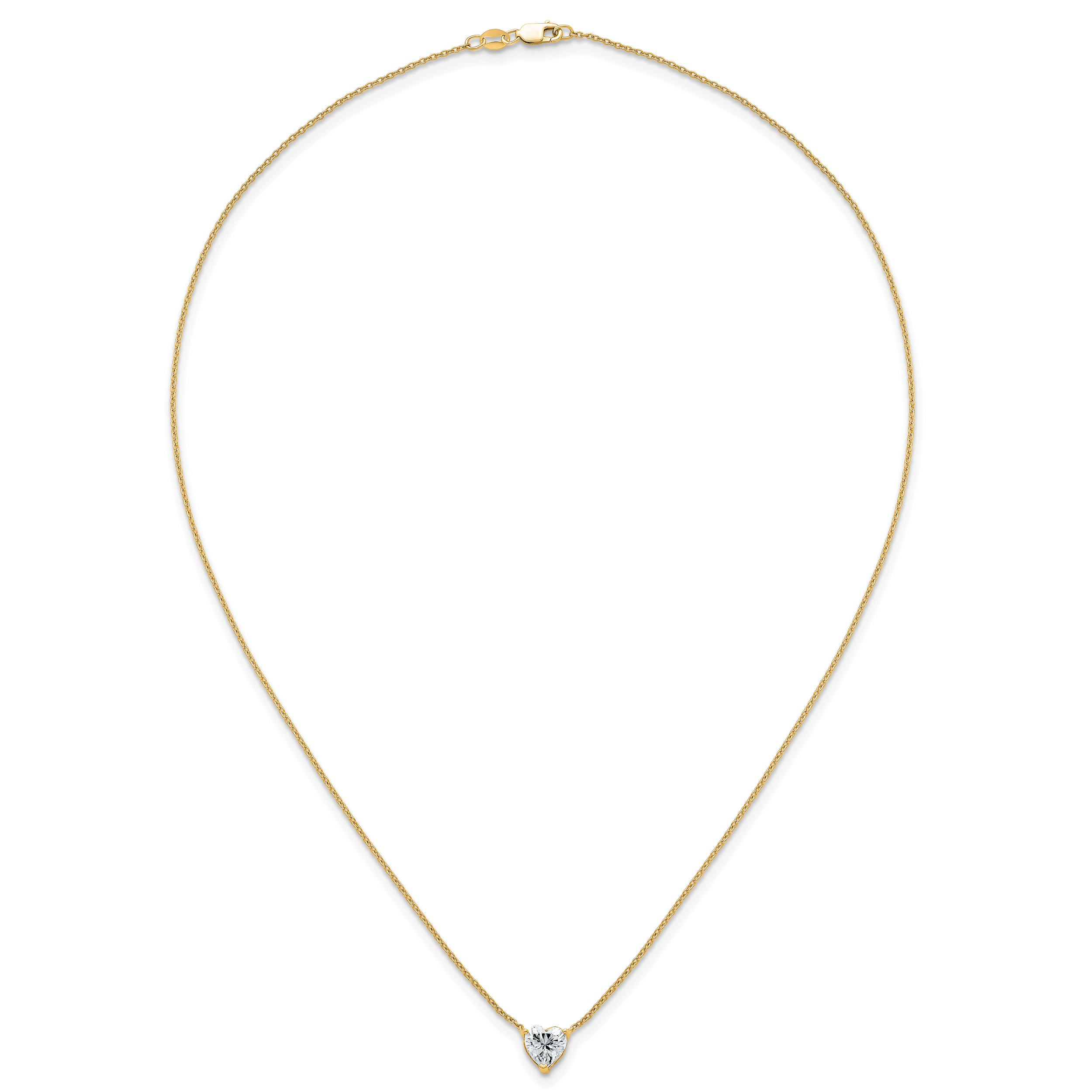 14k 1 1/2 carat Certified Lab Grown Diamond VS+ F+ Heart Complete 18 inch Four Prong Pendant Necklace