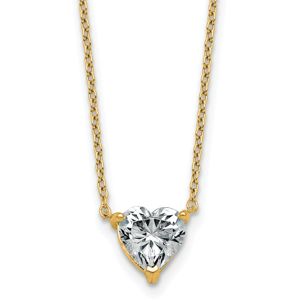 14k 1 1/2 carat Lab Grown Diamond VS+ F+ Heart Complete 18 inch Four Prong Pendant Necklace
