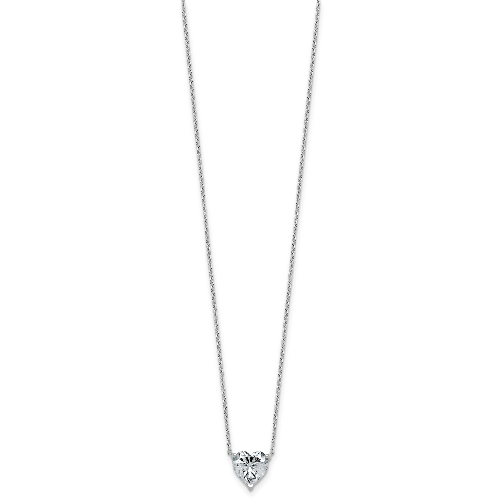 14k White Gold 2 carat Certified Lab Grown Diamond VS+ F+ Heart Complete 18 inch Four Prong Pendant Necklace
