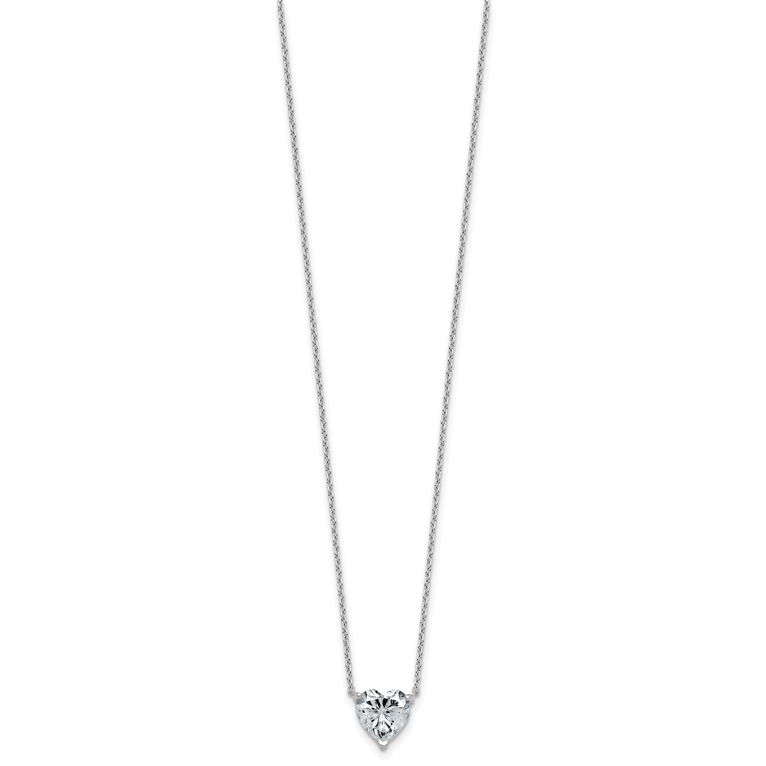 14k White Gold 2 carat Certified Lab Grown Diamond VS+ F+ Heart Complete 18 inch Four Prong Pendant Necklace