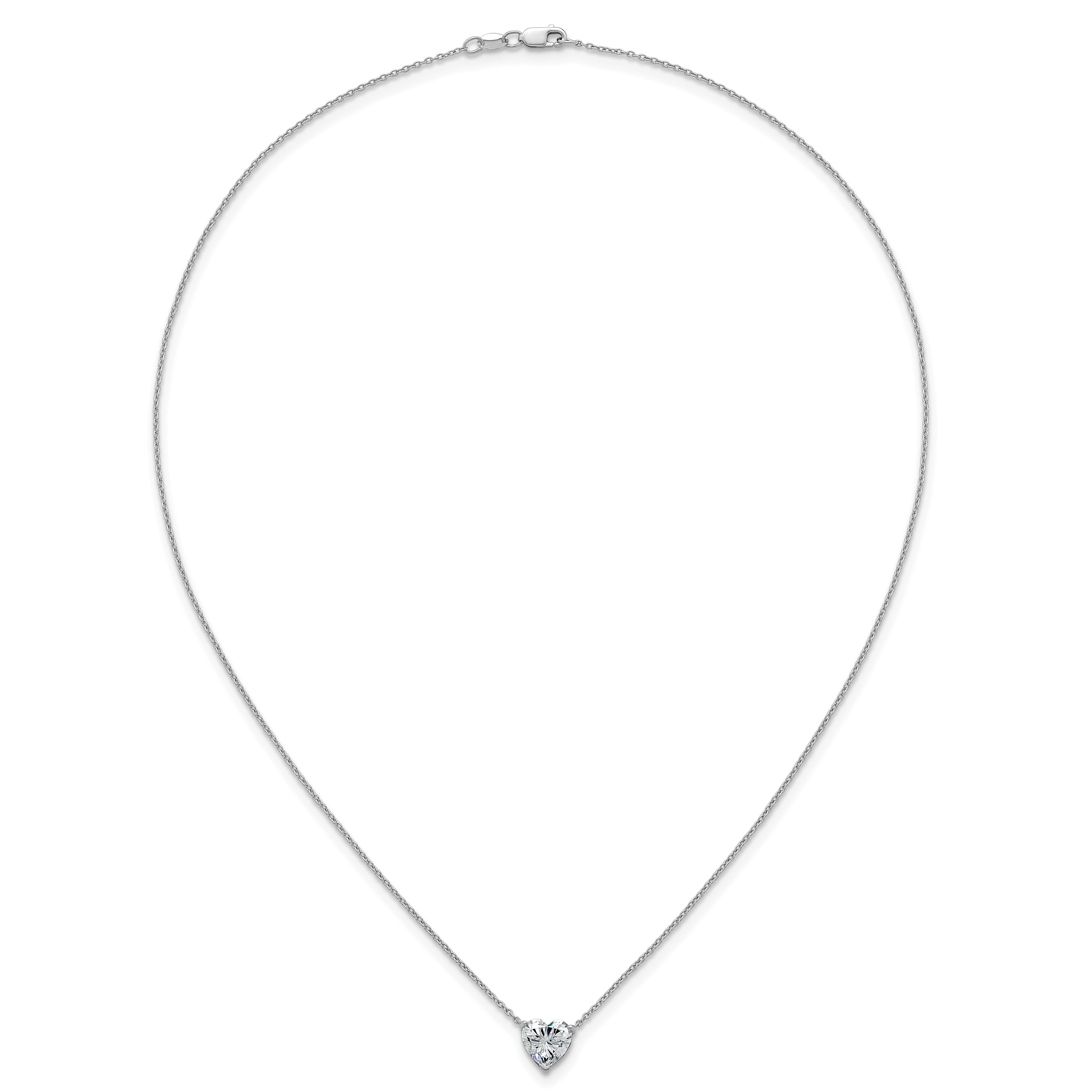 14k White Gold 2 carat Lab Grown Diamond VS+ F+ Heart Complete 18 inch Four Prong Pendant Necklace