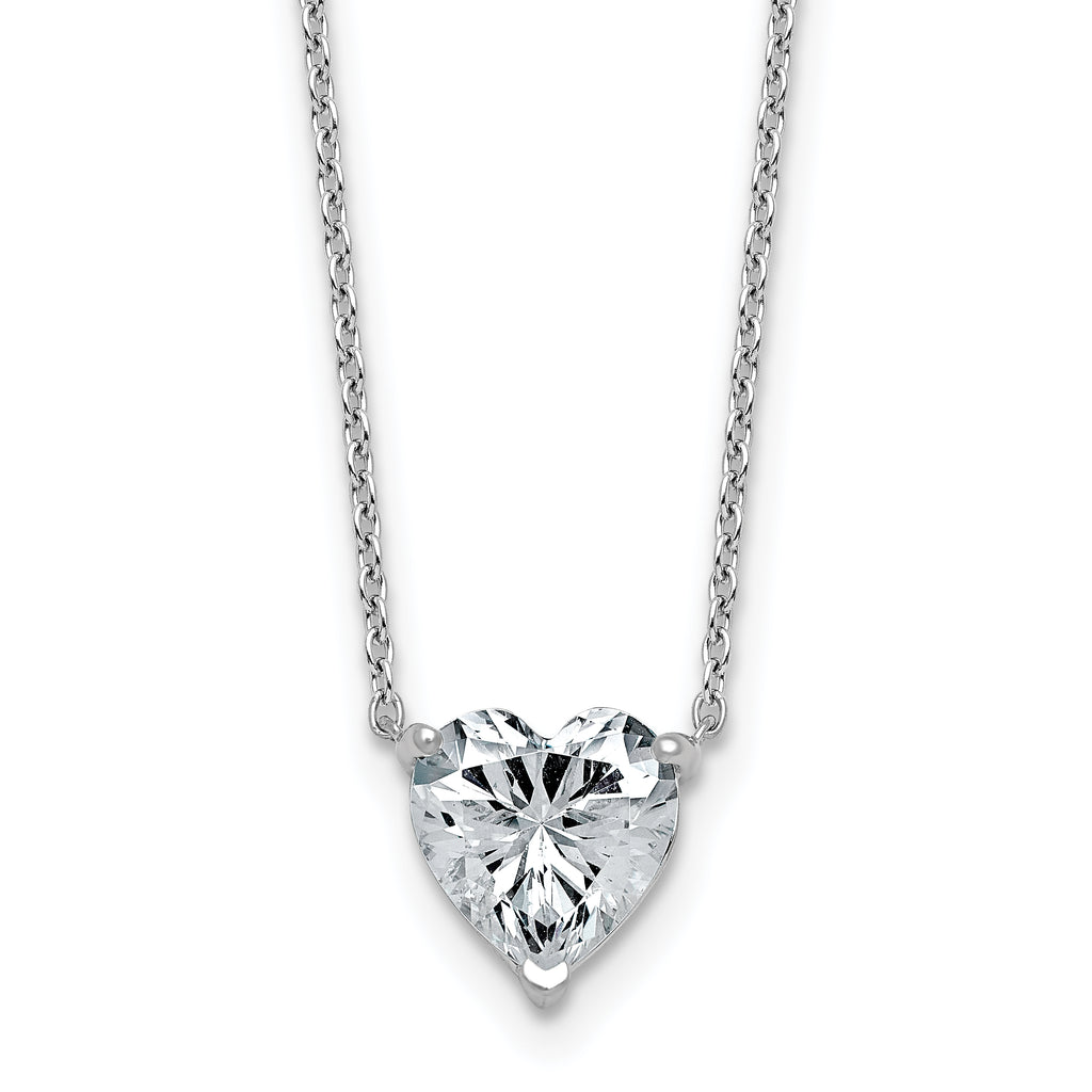 14k White Gold 2 carat Lab Grown Diamond VS+ F+ Heart Complete 18 inch Four Prong Pendant Necklace