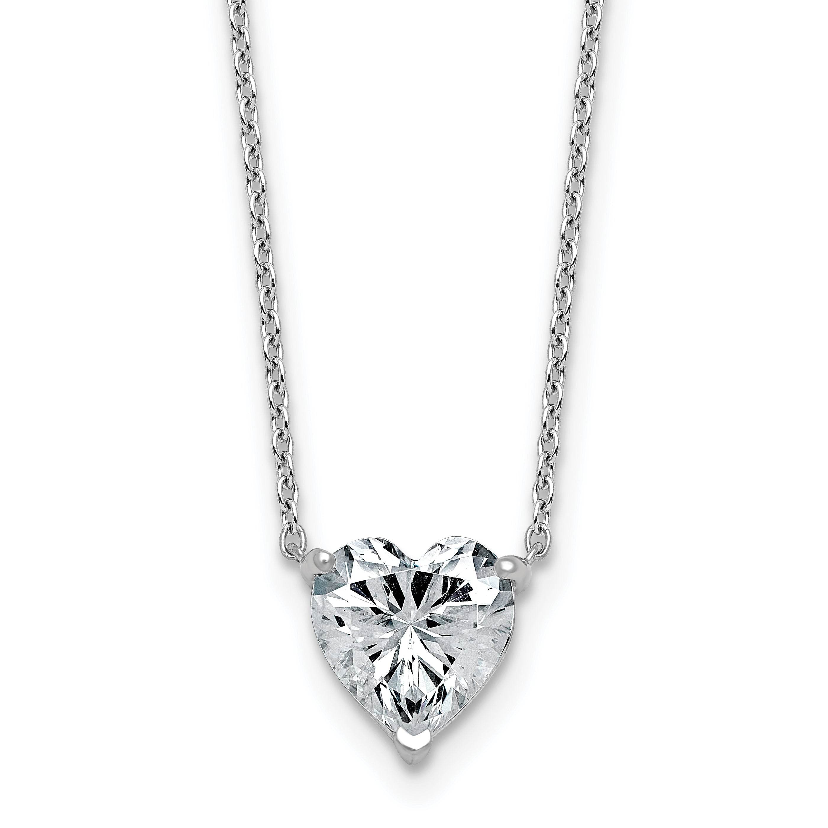 14k White Gold 2 carat Certified Lab Grown Diamond VS+ F+ Heart Complete 18 inch Four Prong Pendant Necklace Main image