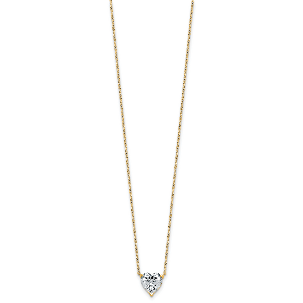 14k 2 carat Lab Grown Diamond VS+ F+ Heart Complete 18 inch Four Prong Pendant Necklace