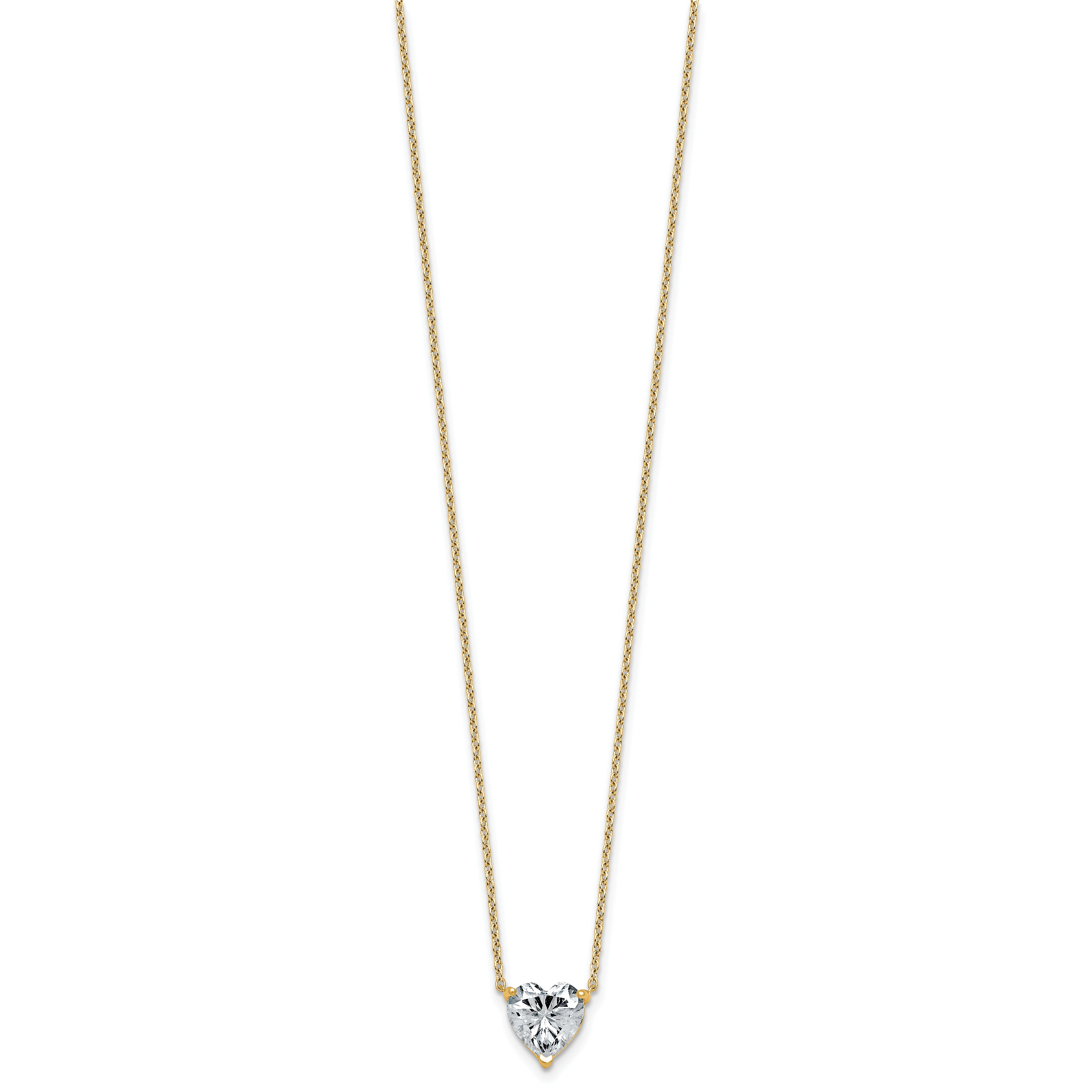 14k 2 carat Lab Grown Diamond VS+ F+ Heart Complete 18 inch Four Prong Pendant Necklace