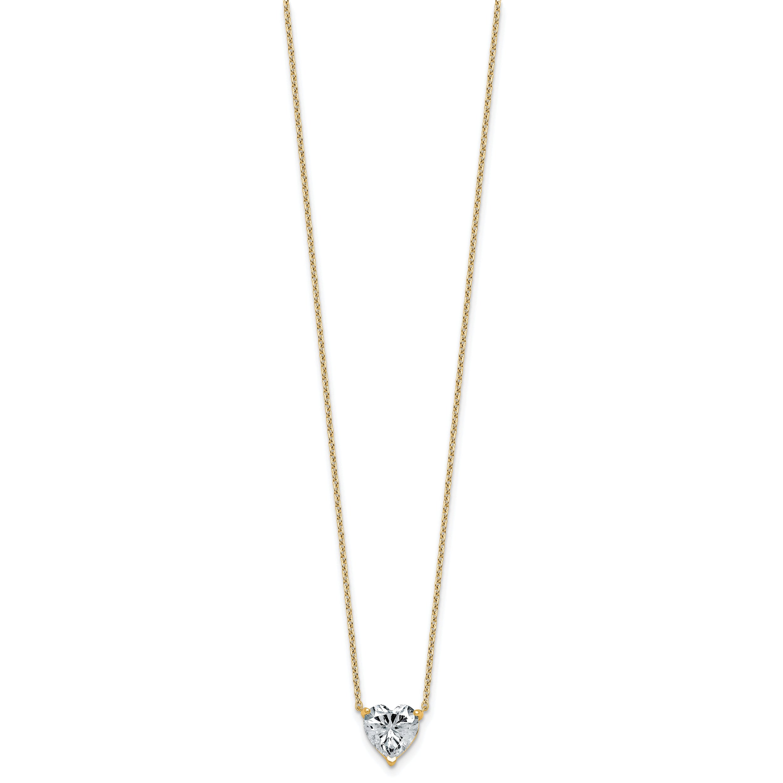 14k 2 carat Certified Lab Grown Diamond VS+ F+ Heart Complete 18 inch Four Prong Pendant Necklace