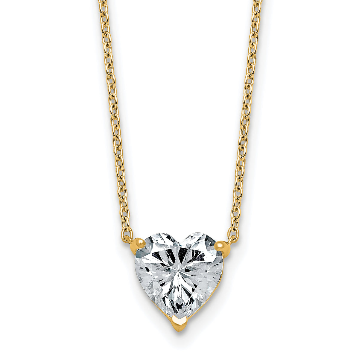 14k 2 carat Certified Lab Grown Diamond VS+ F+ Heart Complete 18 inch Four Prong Pendant Necklace