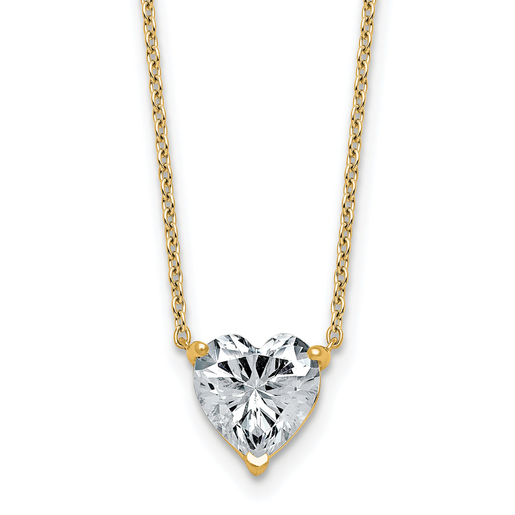 14k 2 carat Lab Grown Diamond VS+ F+ Heart Complete 18 inch Four Prong Pendant Necklace