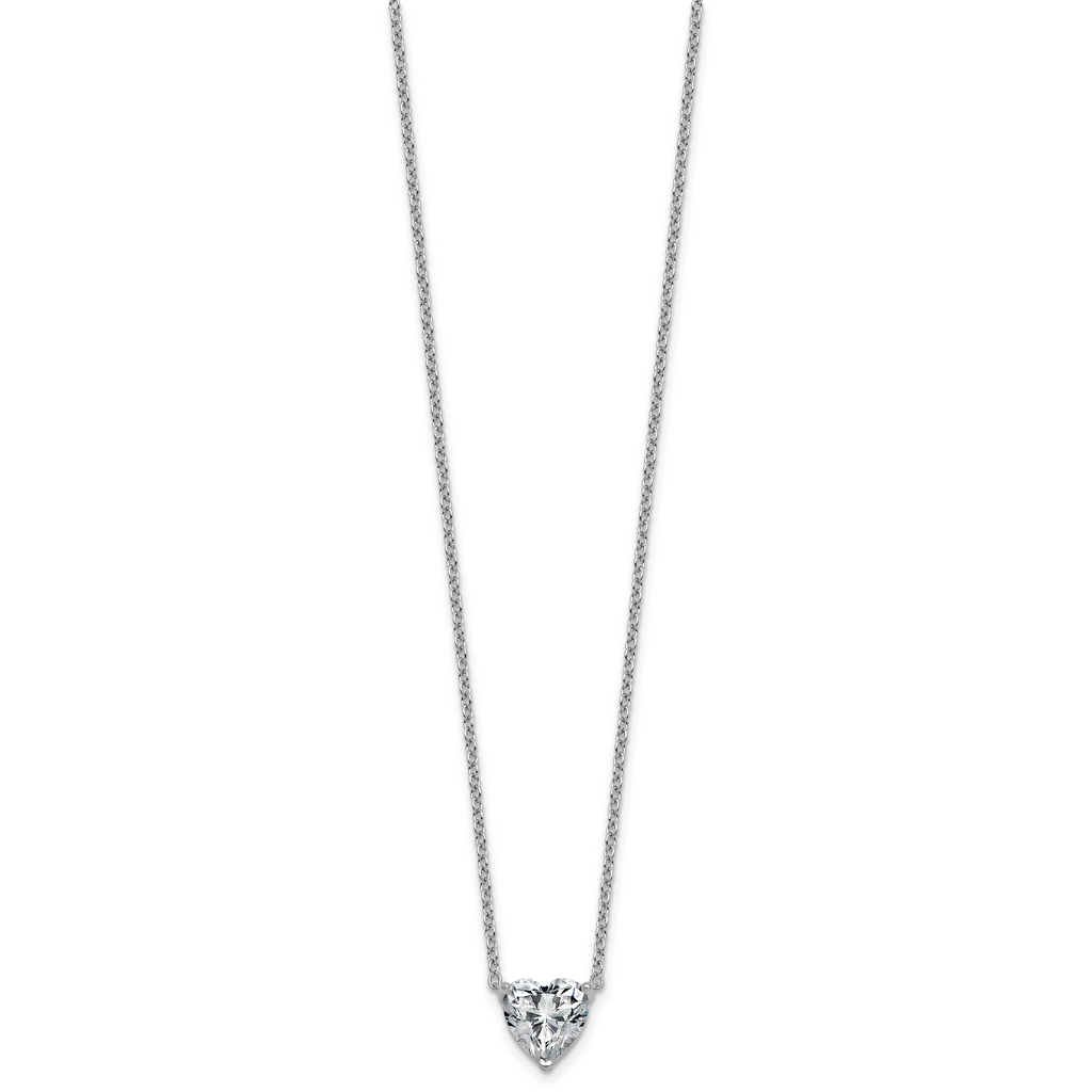 14k White Gold 2 1/2 carat Certified Lab Grown Diamond VS+ F+ Heart Complete 18 inch Four Prong Pendant Necklace