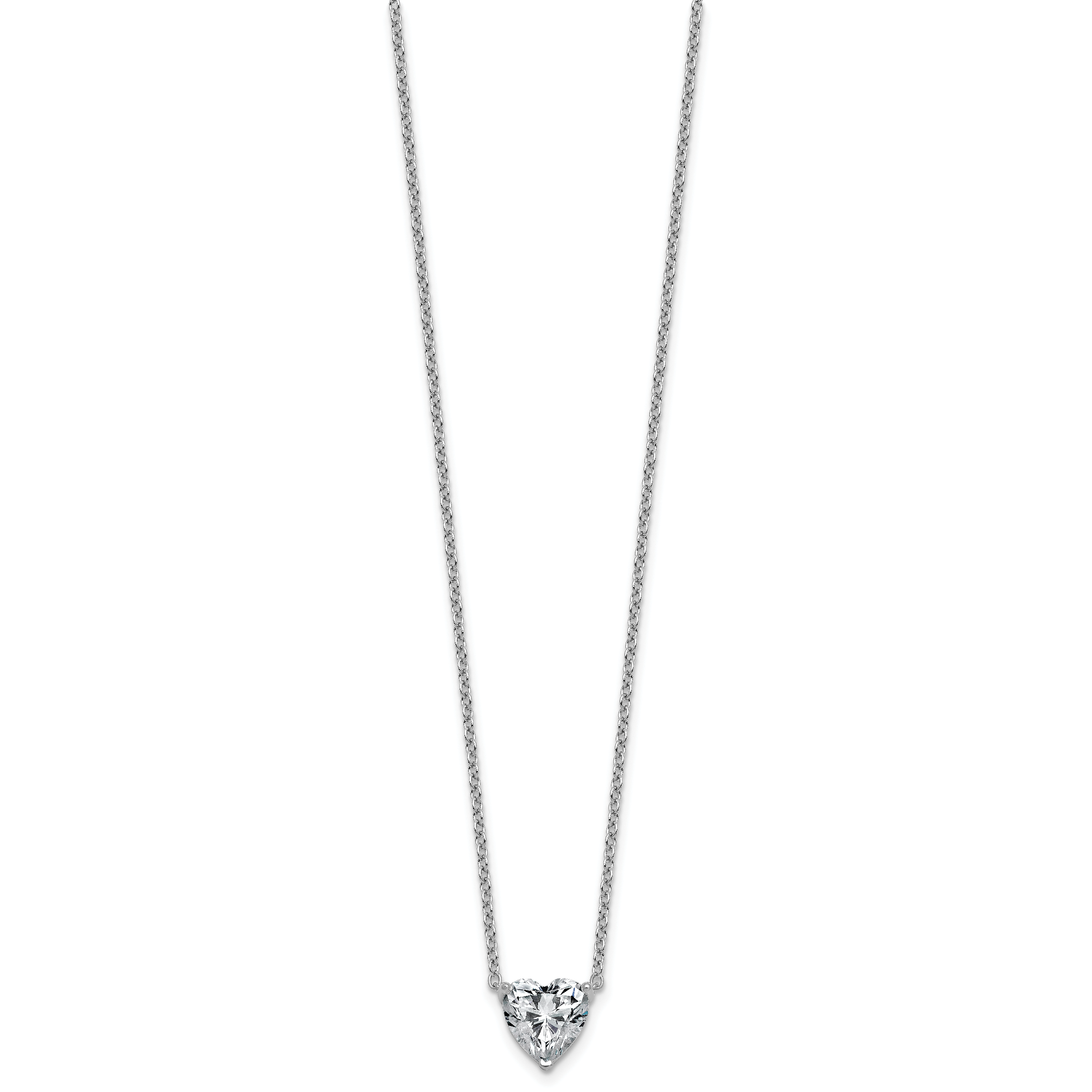 14k White Gold 2 1/2 carat Certified Lab Grown Diamond VS+ F+ Heart Complete 18 inch Four Prong Pendant Necklace