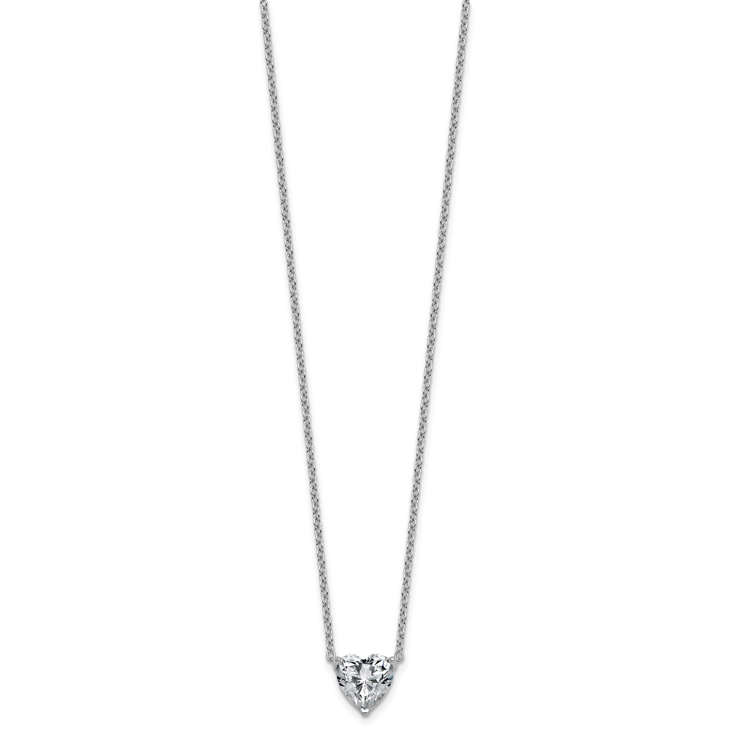 14k White Gold 2 1/2 carat Lab Grown Diamond VS+ F+ Heart Complete 18 inch Four Prong Pendant Necklace