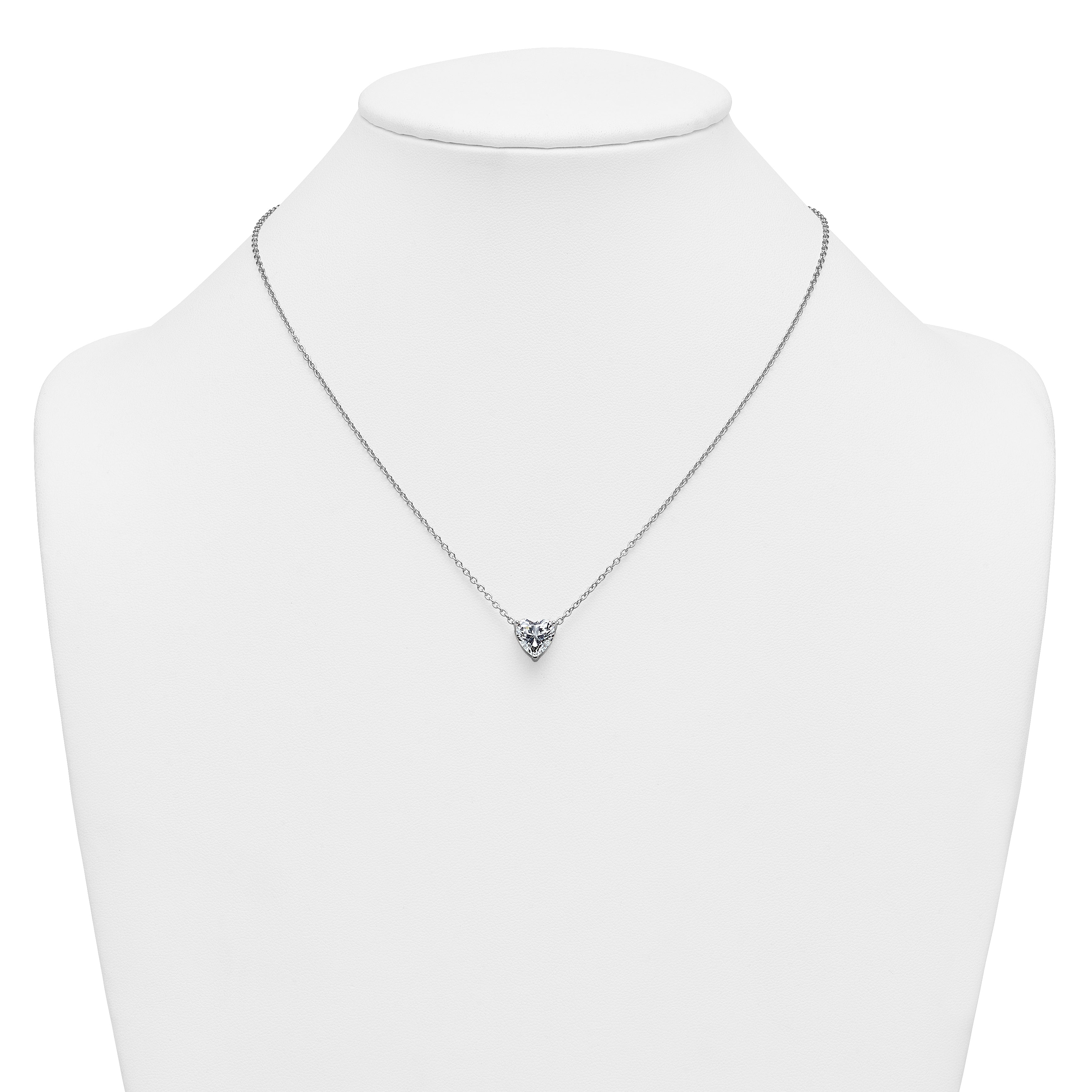 14k White Gold 2 1/2 carat Lab Grown Diamond VS+ F+ Heart Complete 18 inch Four Prong Pendant Necklace