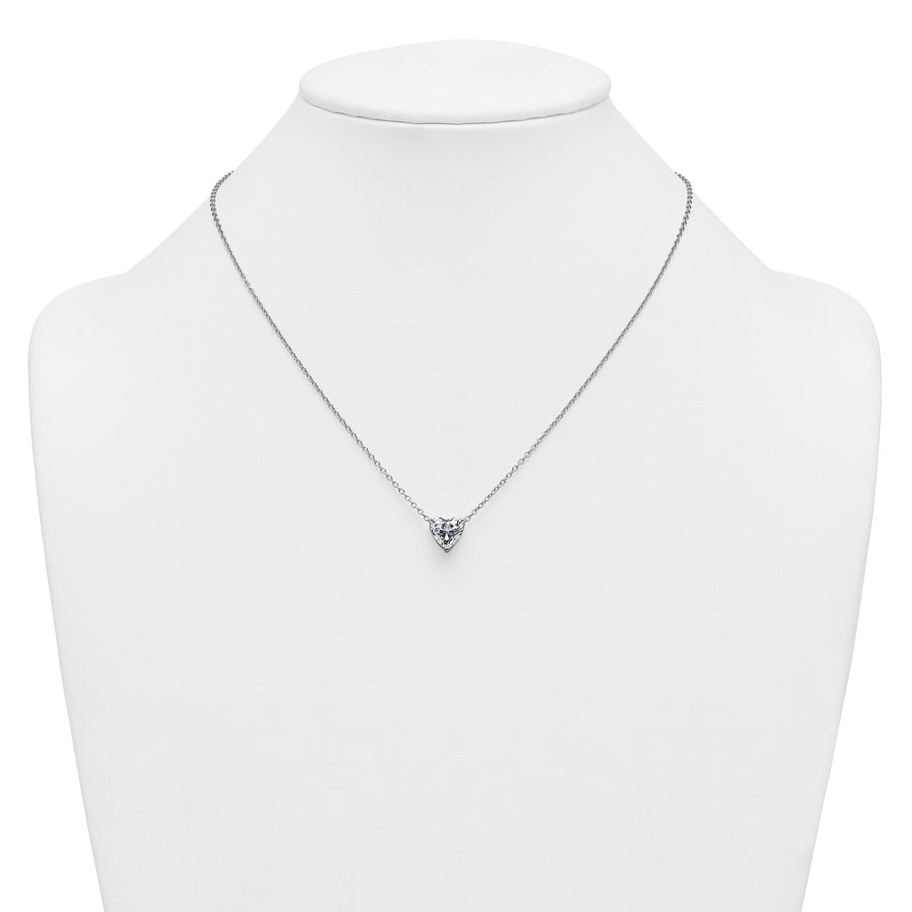 14k White Gold 2 1/2 carat Certified Lab Grown Diamond VS+ F+ Heart Complete 18 inch Four Prong Pendant Necklace