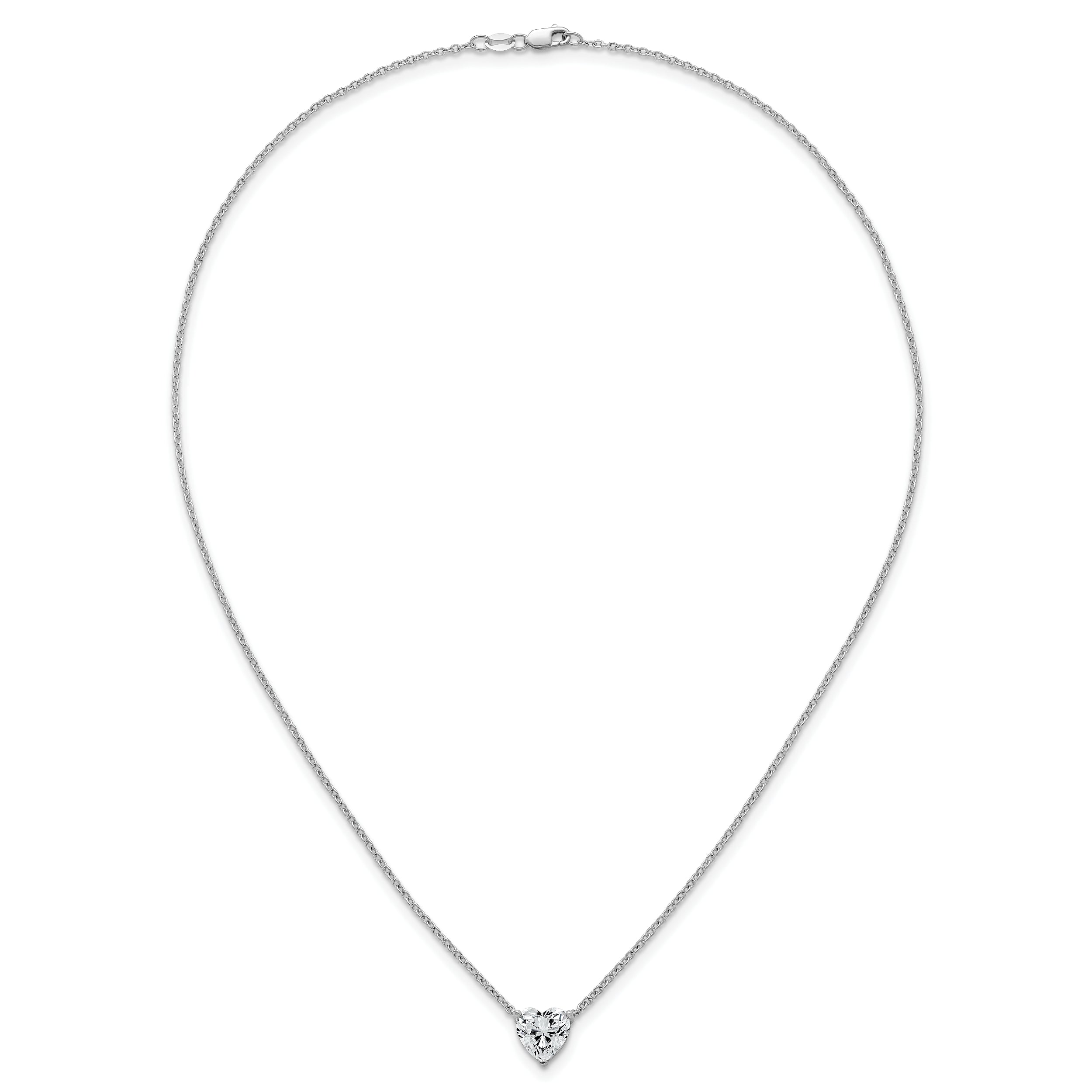 14k White Gold 2 1/2 carat Certified Lab Grown Diamond VS+ F+ Heart Complete 18 inch Four Prong Pendant Necklace