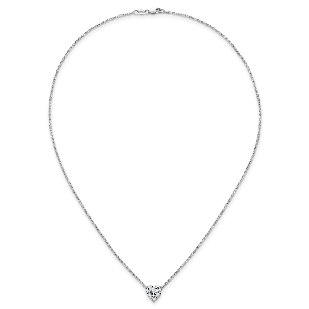 14k White Gold 2 1/2 carat Certified Lab Grown Diamond VS+ F+ Heart Complete 18 inch Four Prong Pendant Necklace