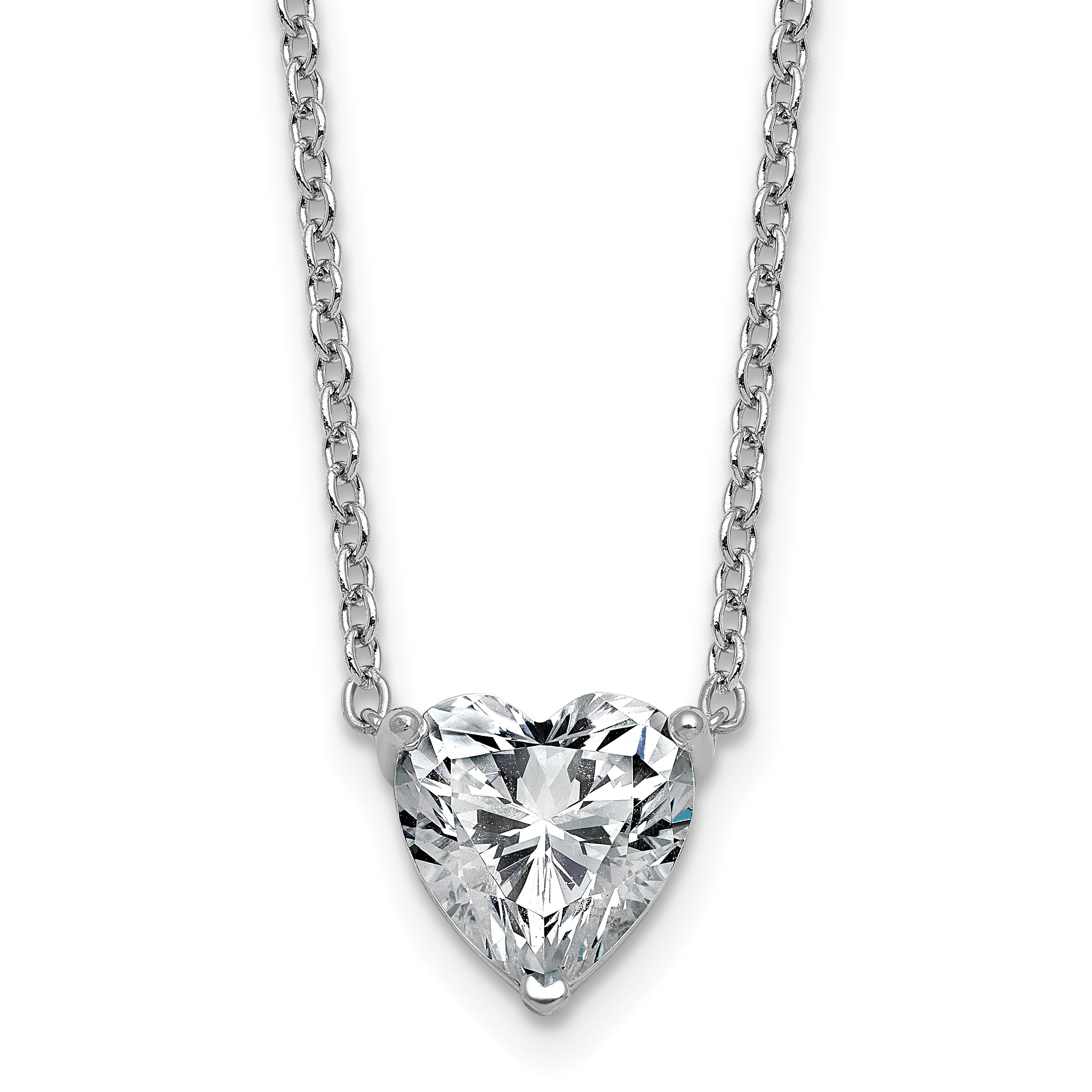 14k White Gold 2 1/2 carat Lab Grown Diamond VS+ F+ Heart Complete 18 inch Four Prong Pendant Necklace