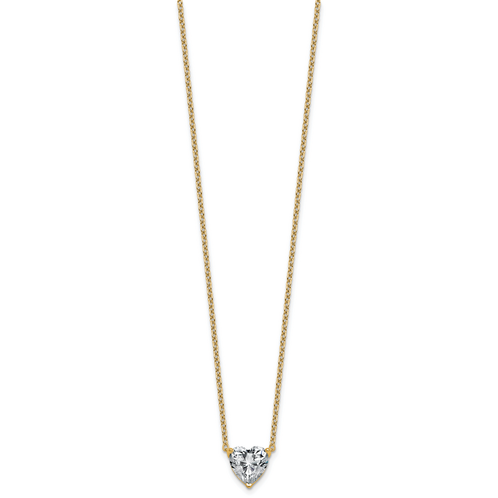14k 2 1/2 carat Lab Grown Diamond VS+ F+ Heart Complete 18 inch Four Prong Pendant Necklace