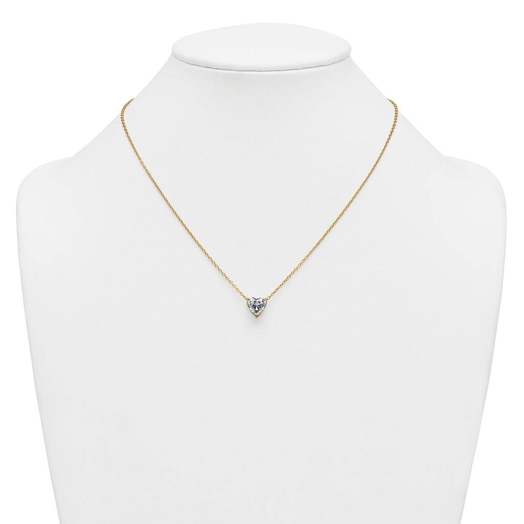 14k 2 1/2 carat Lab Grown Diamond VS+ F+ Heart Complete 18 inch Four Prong Pendant Necklace
