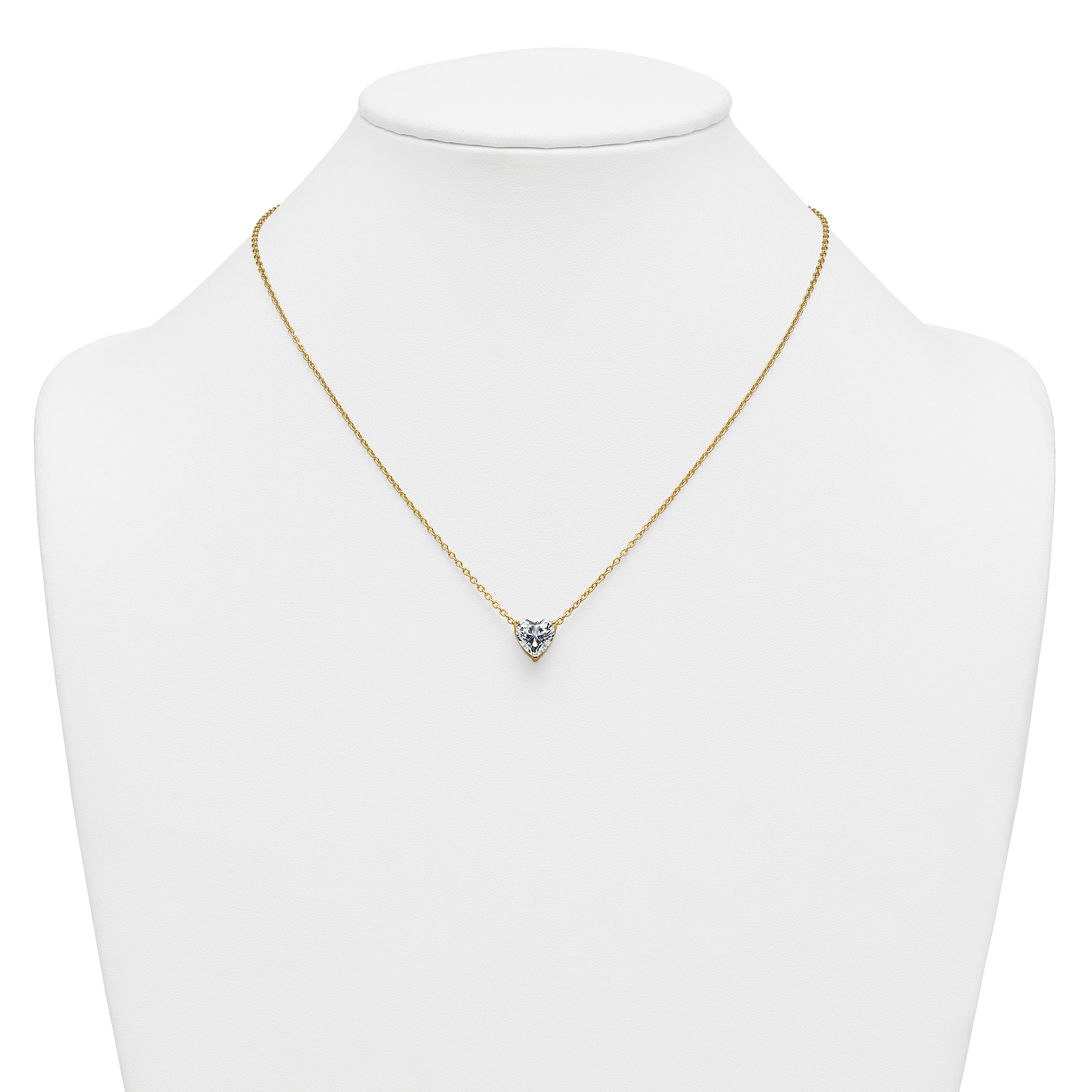 14k 2 1/2 carat Certified Lab Grown Diamond VS+ F+ Heart Complete 18 inch Four Prong Pendant Necklace