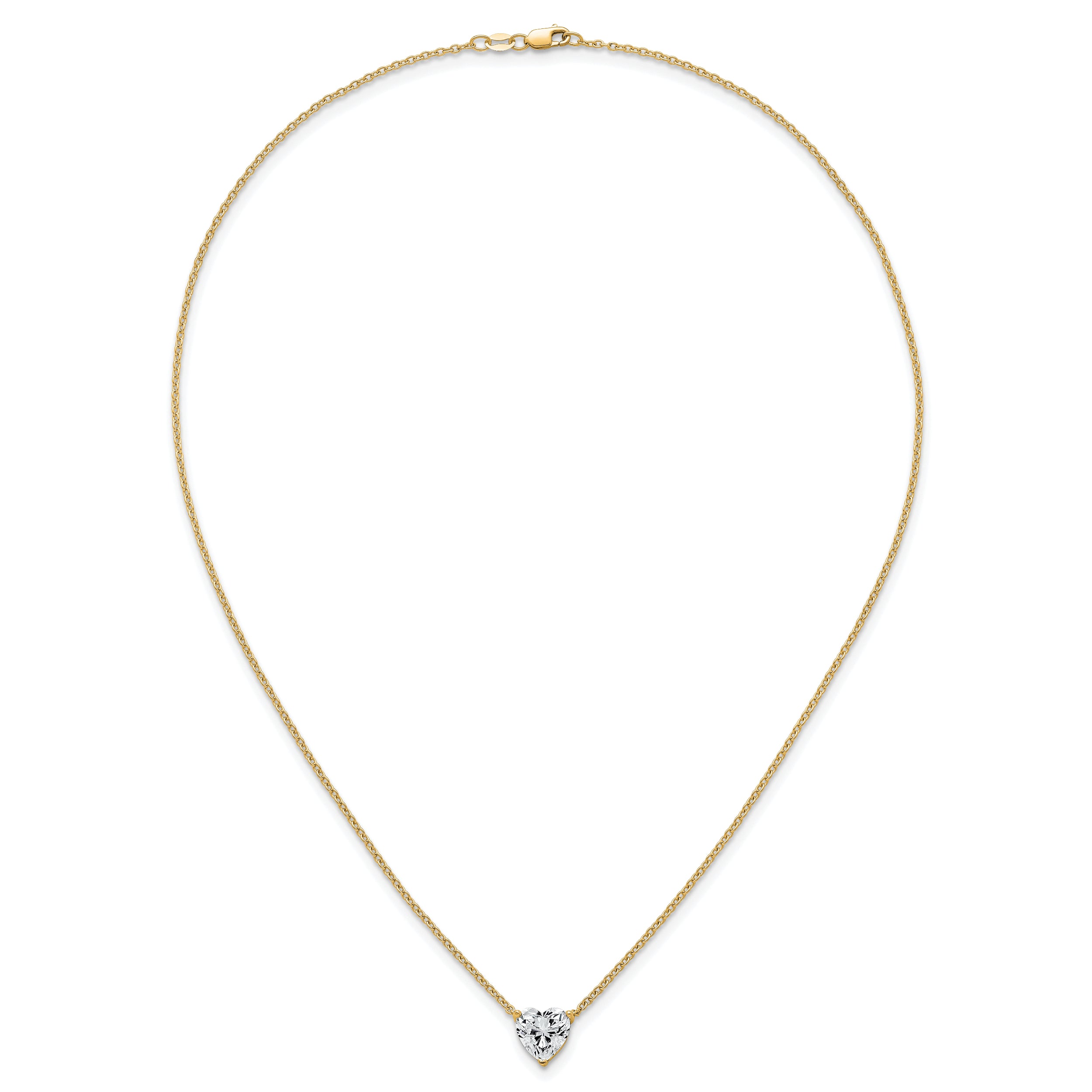 14k 2 1/2 carat Certified Lab Grown Diamond VS+ F+ Heart Complete 18 inch Four Prong Pendant Necklace