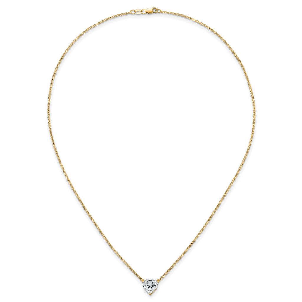 14k 2 1/2 carat Certified Lab Grown Diamond VS+ F+ Heart Complete 18 inch Four Prong Pendant Necklace