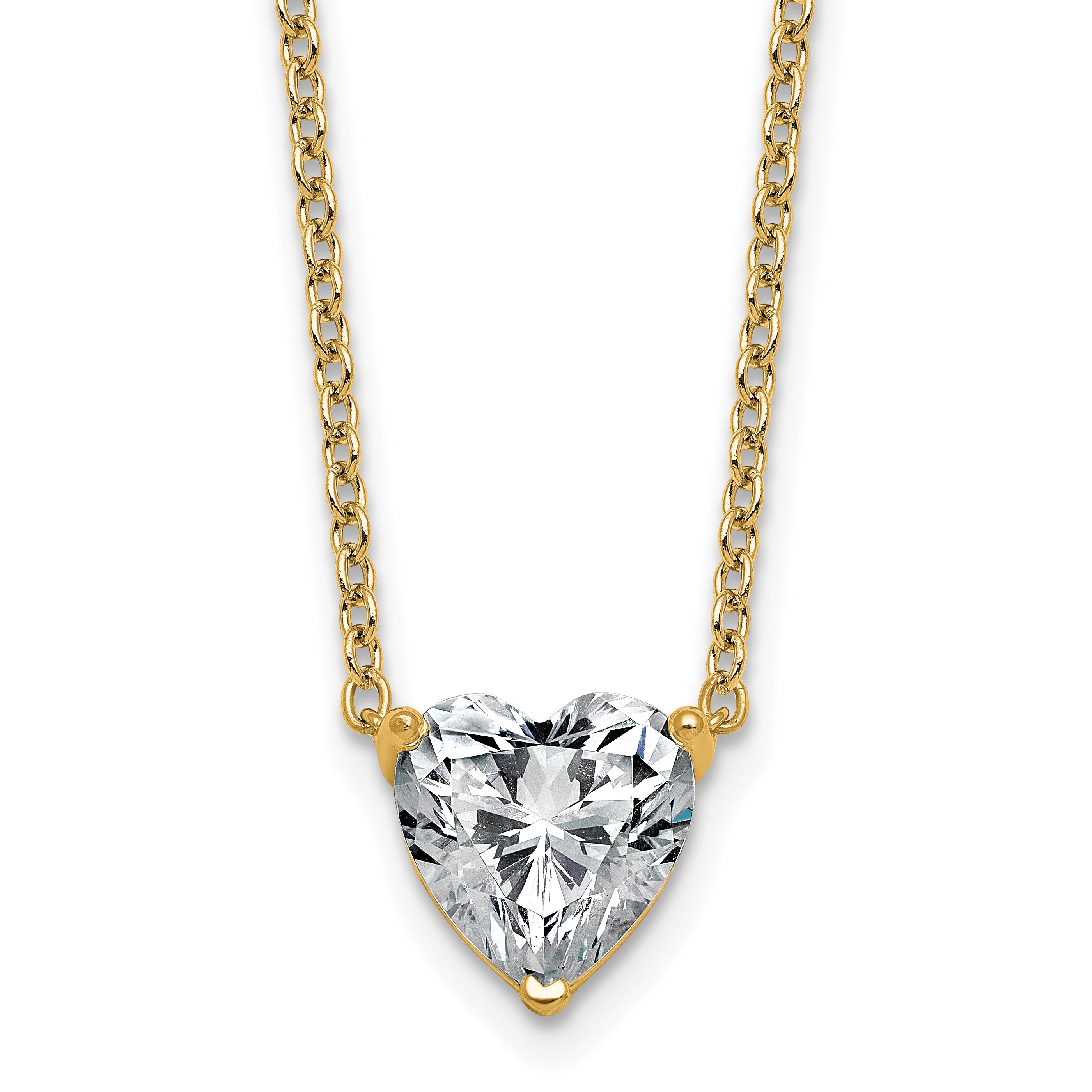 14k 2 1/2 carat Certified Lab Grown Diamond VS+ F+ Heart Complete 18 inch Four Prong Pendant Necklace