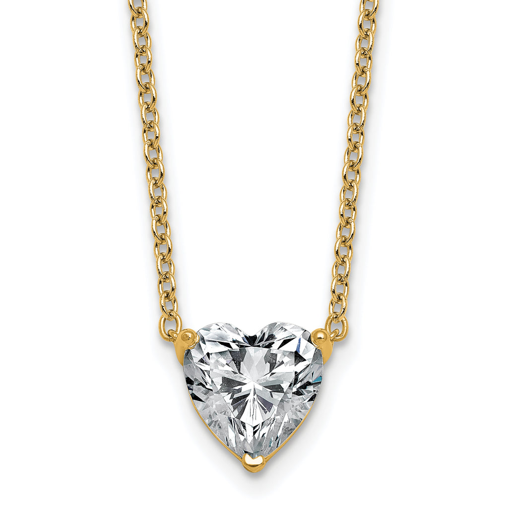 14k 2 1/2 carat Certified Lab Grown Diamond VS+ F+ Heart Complete 18 inch Four Prong Pendant Necklace