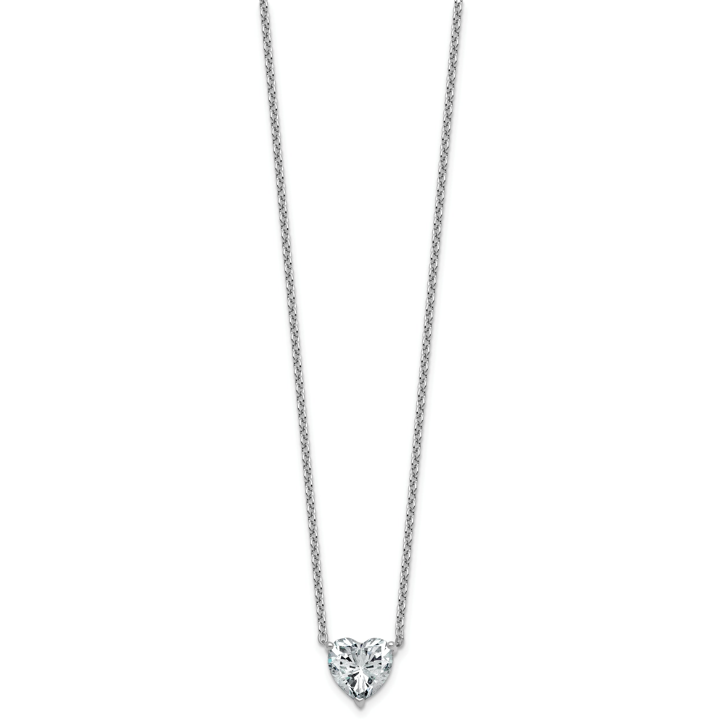 14k White Gold 3 carat Certified Lab Grown Diamond VS+ F+ Heart Complete 18 inch Four Prong Pendant Necklace