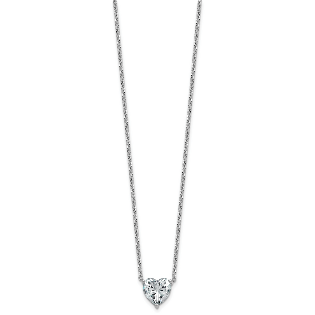 14k White Gold 3 carat Certified Lab Grown Diamond VS+ F+ Heart Complete 18 inch Four Prong Pendant Necklace