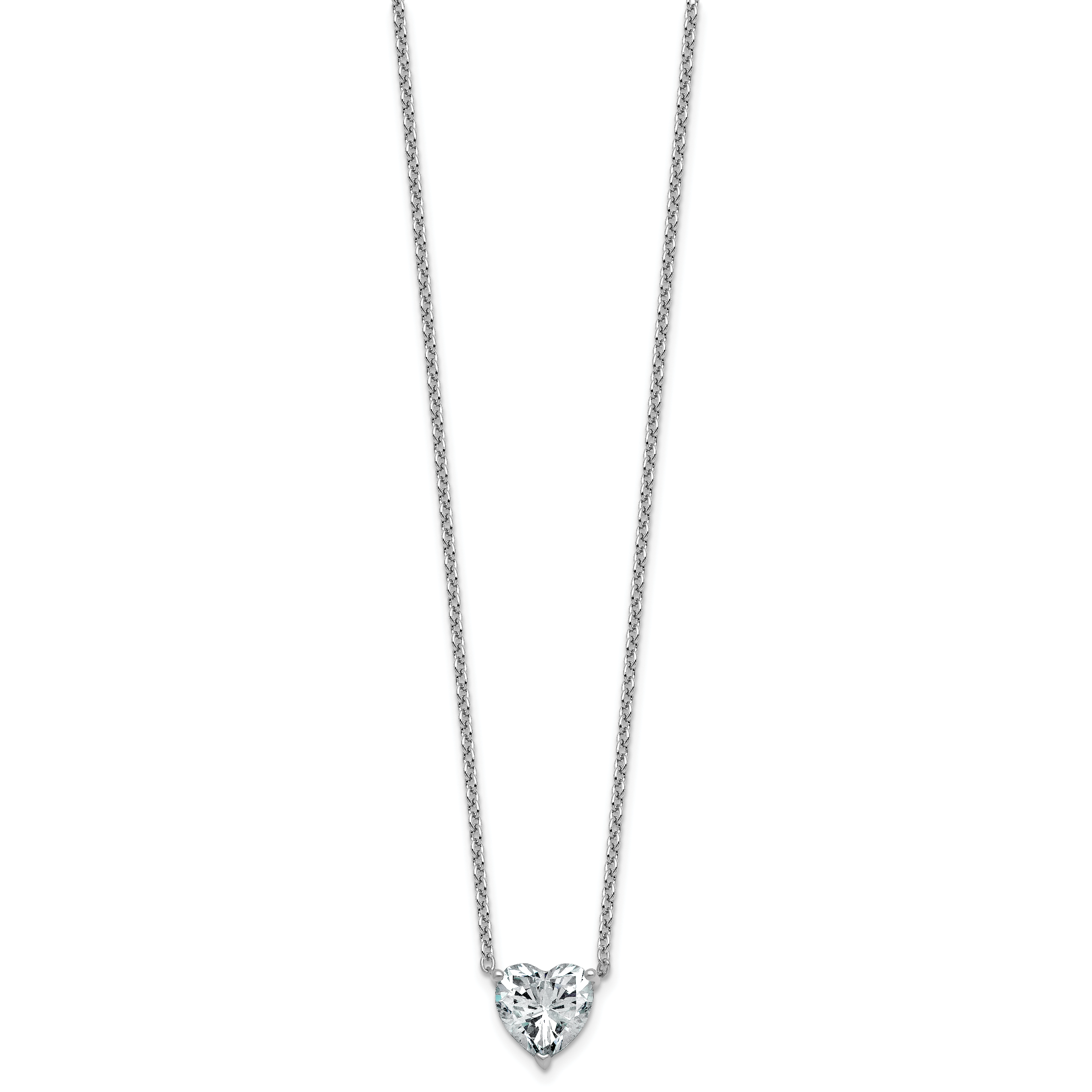 14k White Gold 3 carat Certified Lab Grown Diamond VS+ F+ Heart Complete 18 inch Four Prong Pendant Necklace