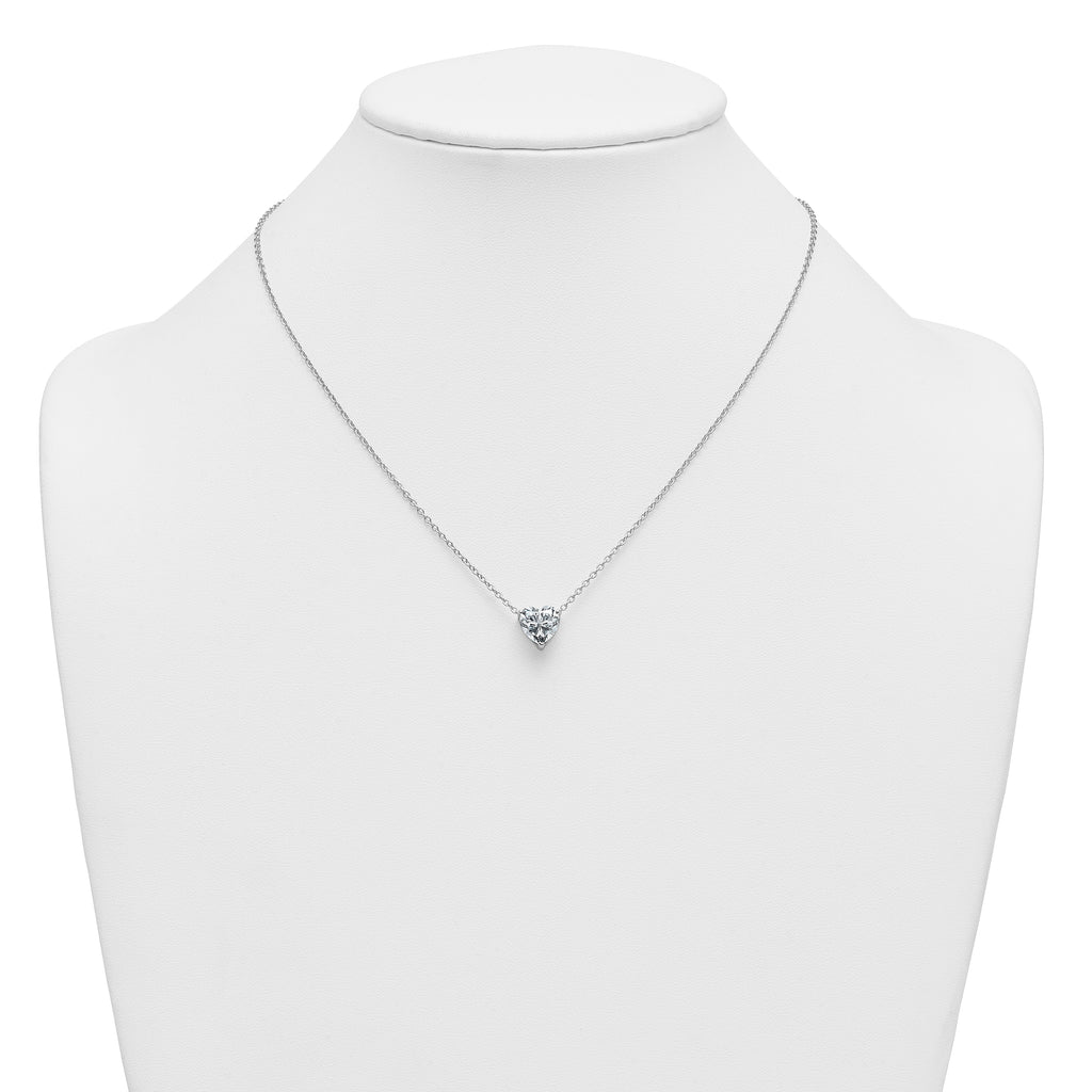 14k White Gold 3 carat Lab Grown Diamond VS+ F+ Heart Complete 18 inch Four Prong Pendant Necklace