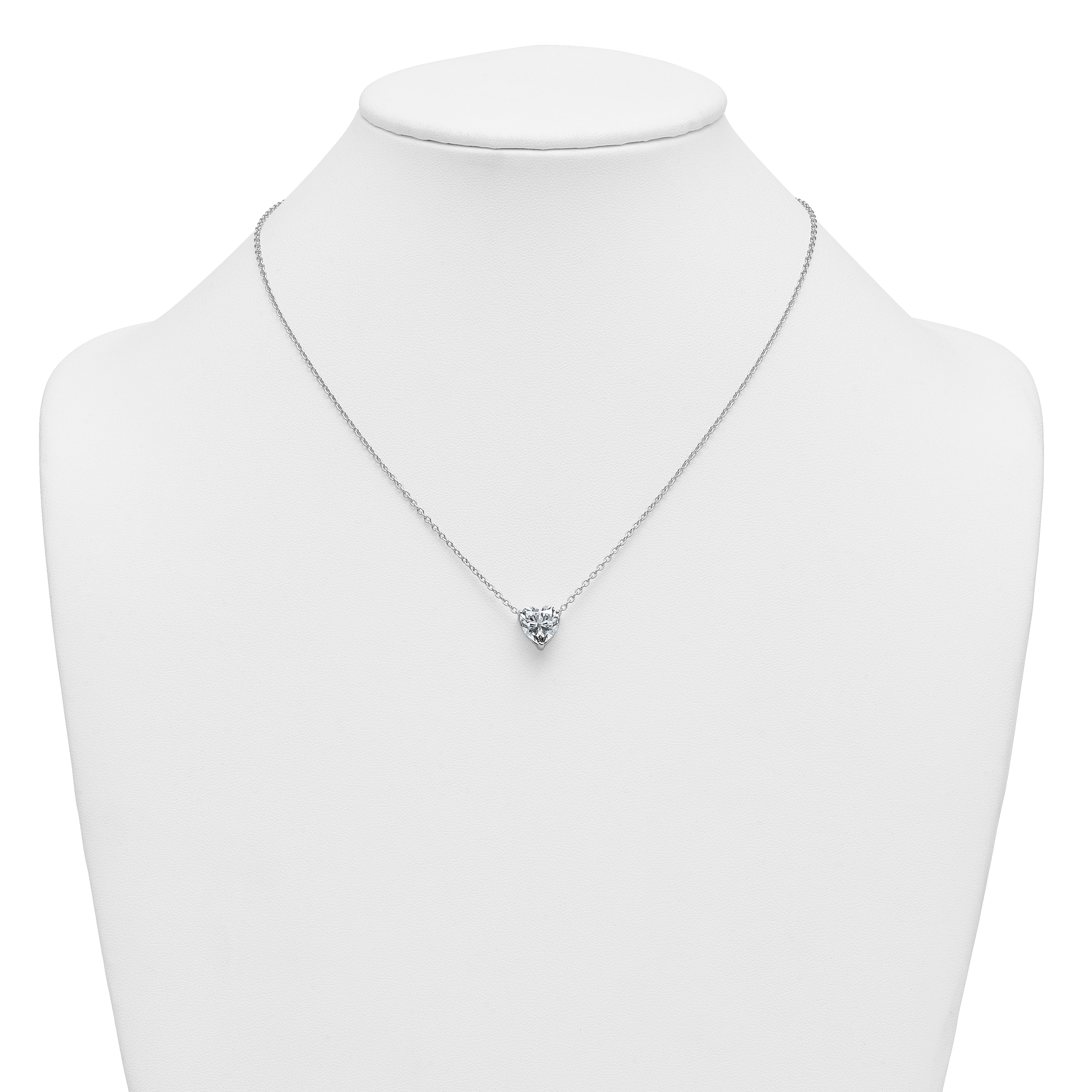 14k White Gold 3 carat Certified Lab Grown Diamond VS+ F+ Heart Complete 18 inch Four Prong Pendant Necklace