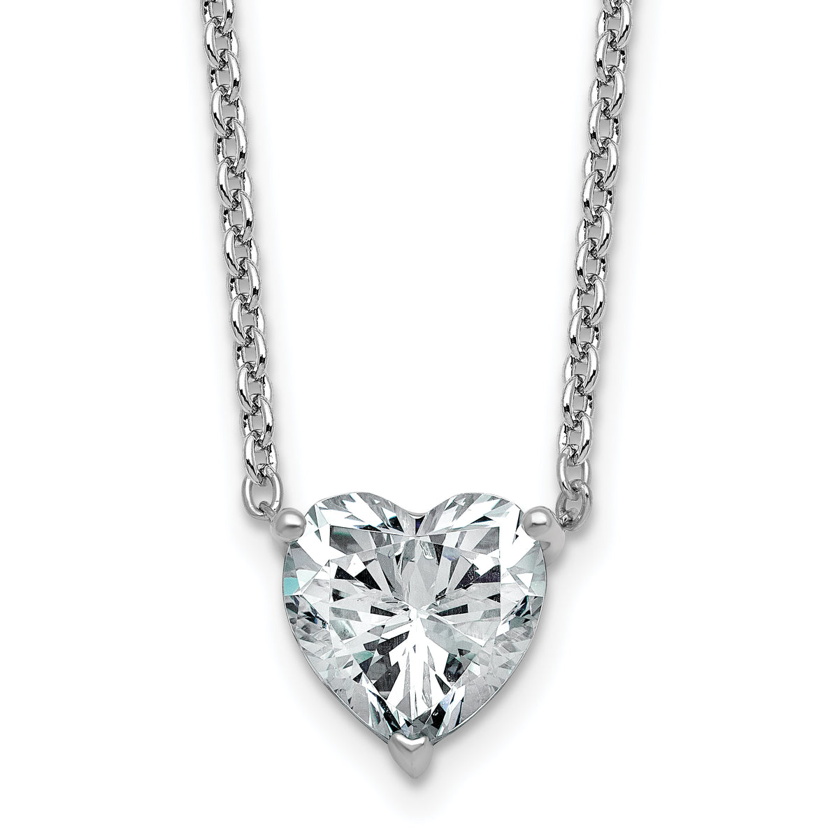 14k White Gold 3 carat Certified Lab Grown Diamond VS+ F+ Heart Complete 18 inch Four Prong Pendant Necklace