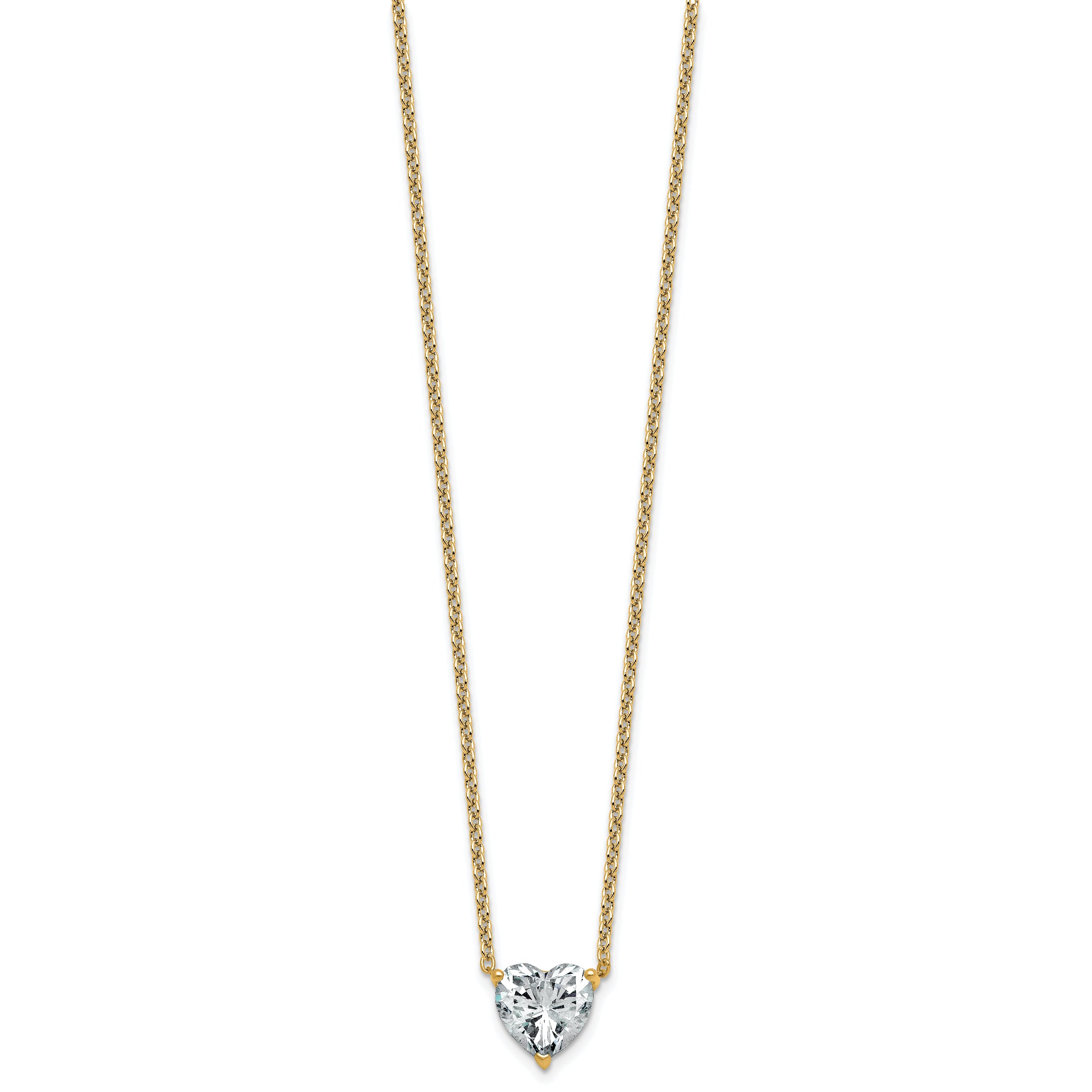14k 3 carat Certified Lab Grown Diamond VS+ F+ Heart Complete 18 inch Four Prong Pendant Necklace