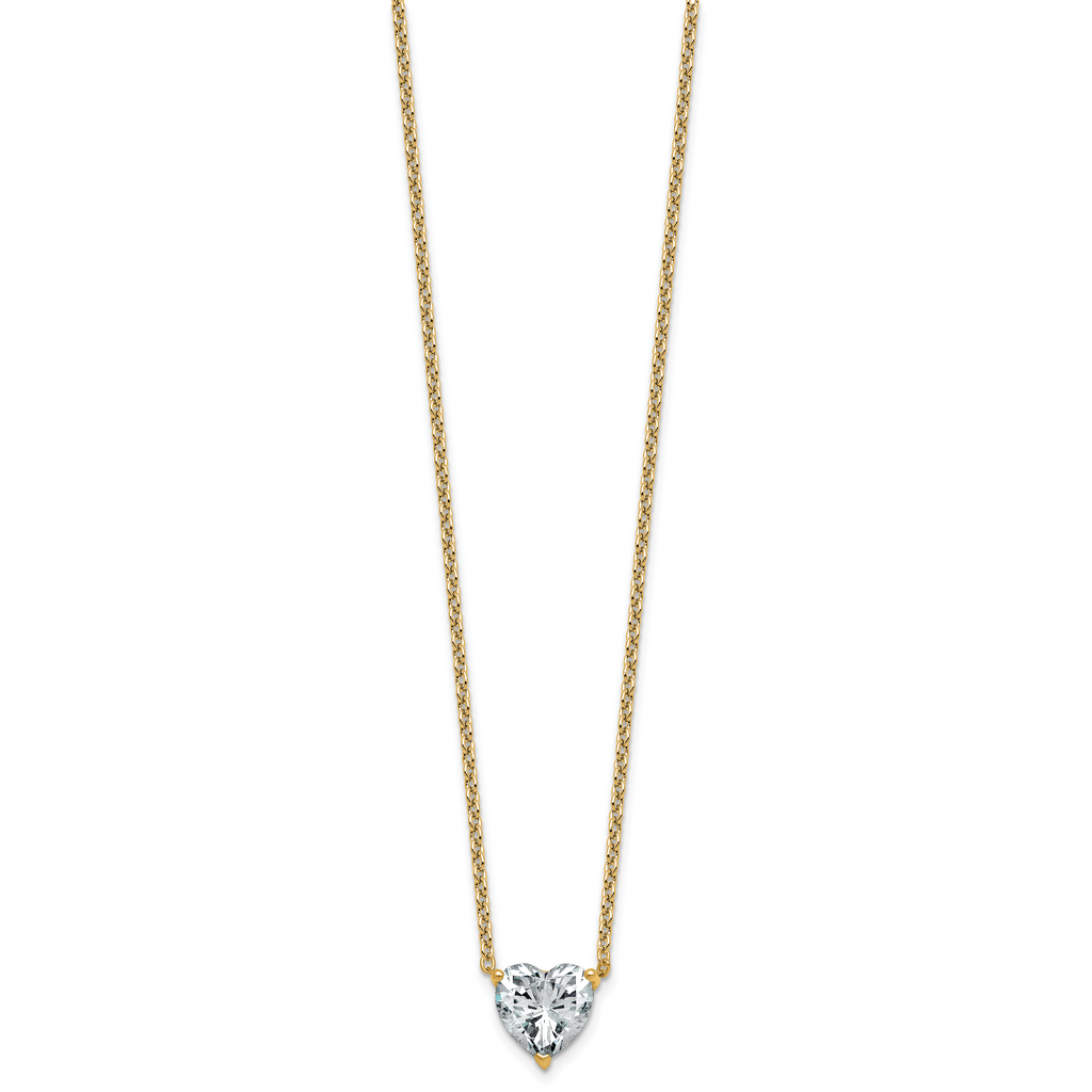 14k 3 carat Certified Lab Grown Diamond VS+ F+ Heart Complete 18 inch Four Prong Pendant Necklace