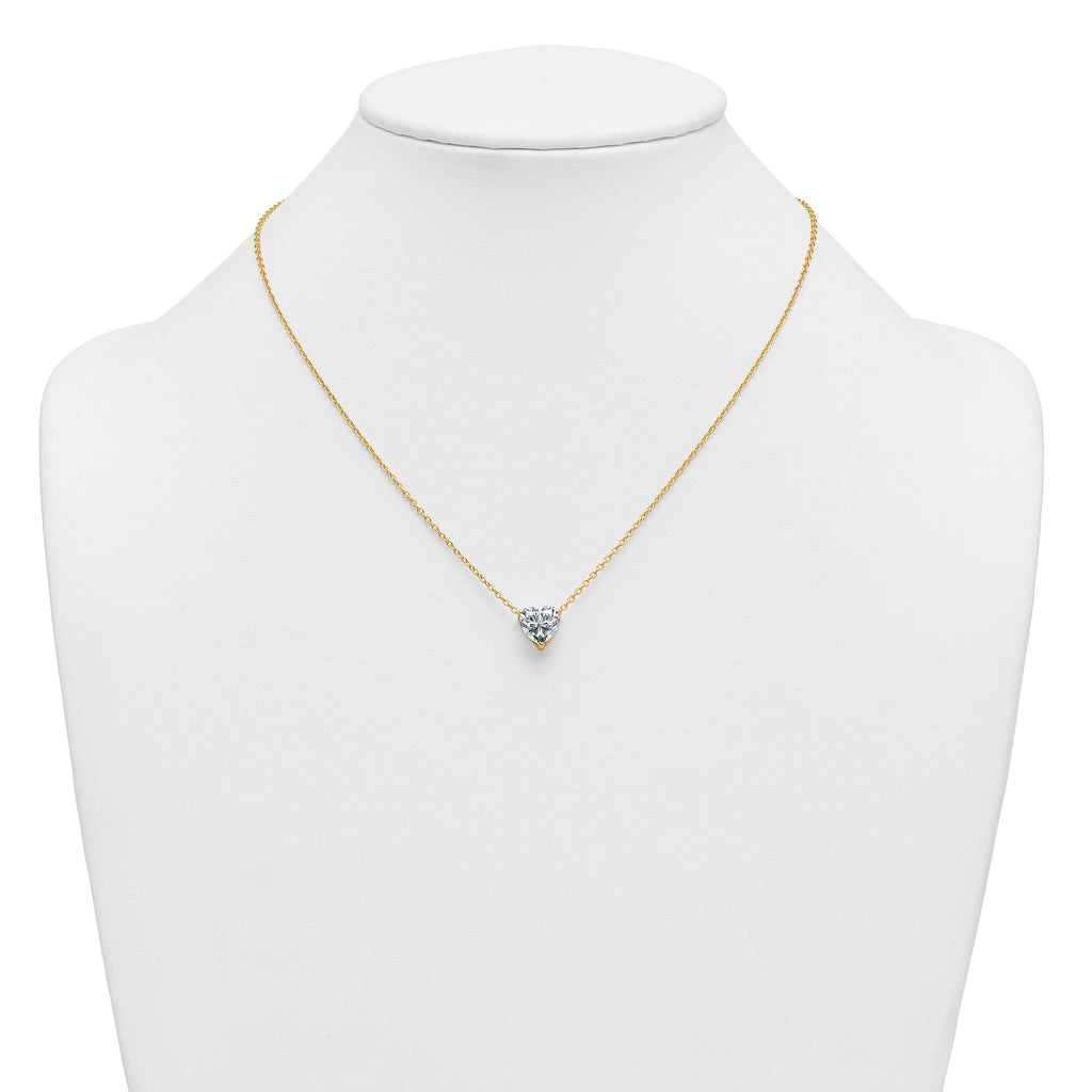 14k 3 carat Lab Grown Diamond VS+ F+ Heart Complete 18 inch Four Prong Pendant Necklace