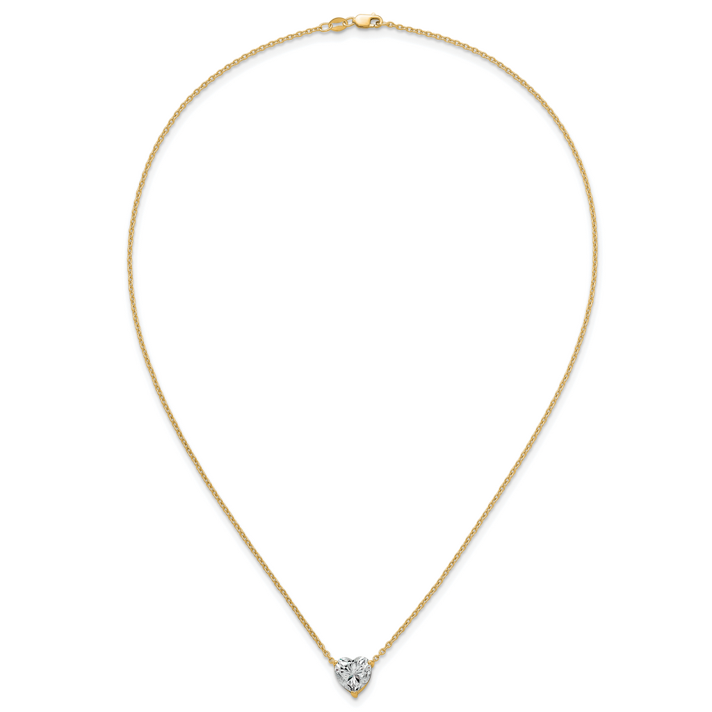 14k 3 carat Certified Lab Grown Diamond VS+ F+ Heart Complete 18 inch Four Prong Pendant Necklace