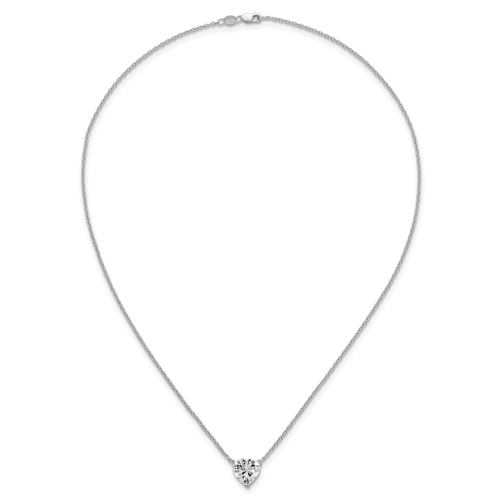 14k White Gold 3 1/2 carat Lab Grown Diamond VS+ F+ Heart Complete 18 inch Four Prong Pendant Necklace