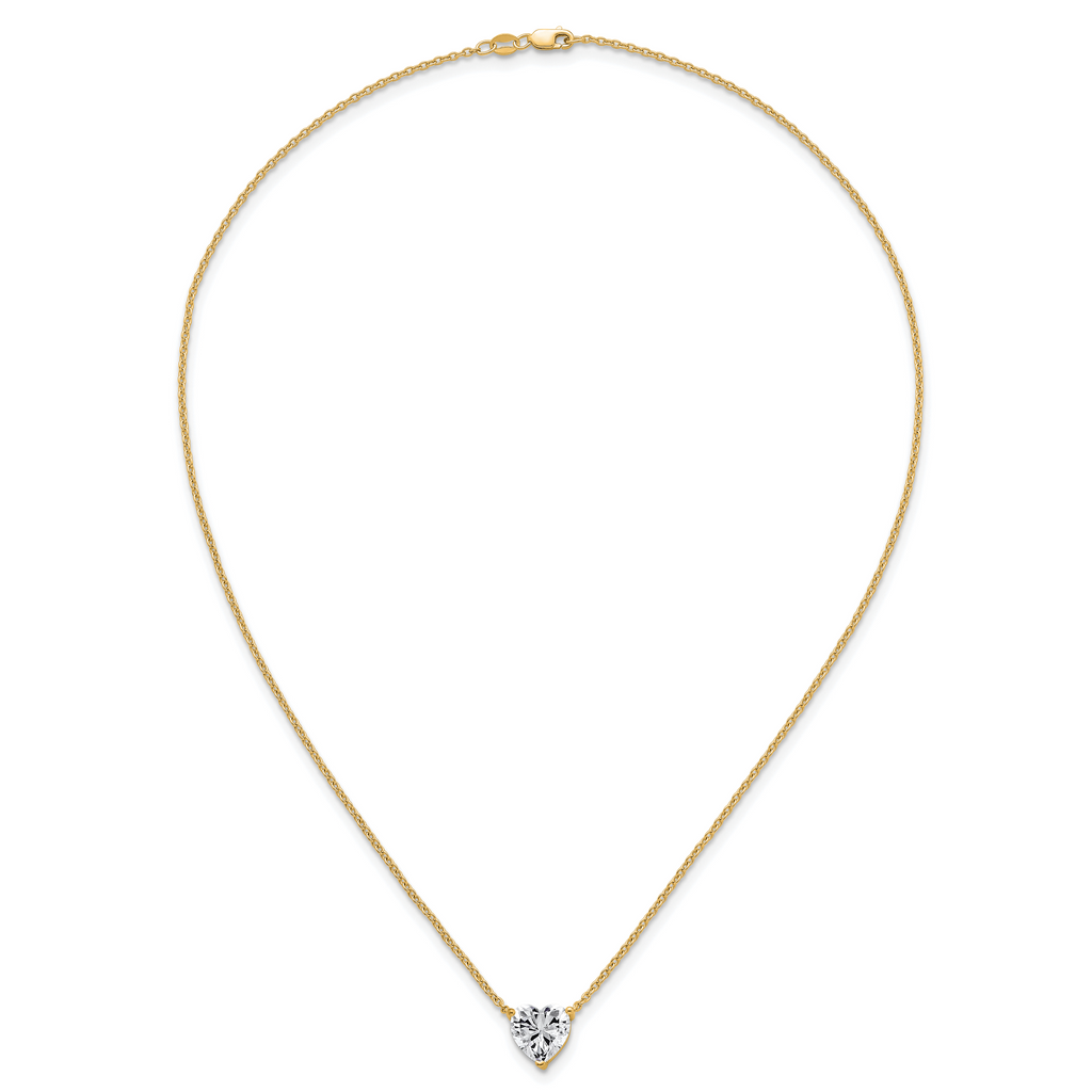 14k 3 1/2 carat Certified Lab Grown Diamond VS+ F+ Heart Complete 18 inch Four Prong Pendant Necklace