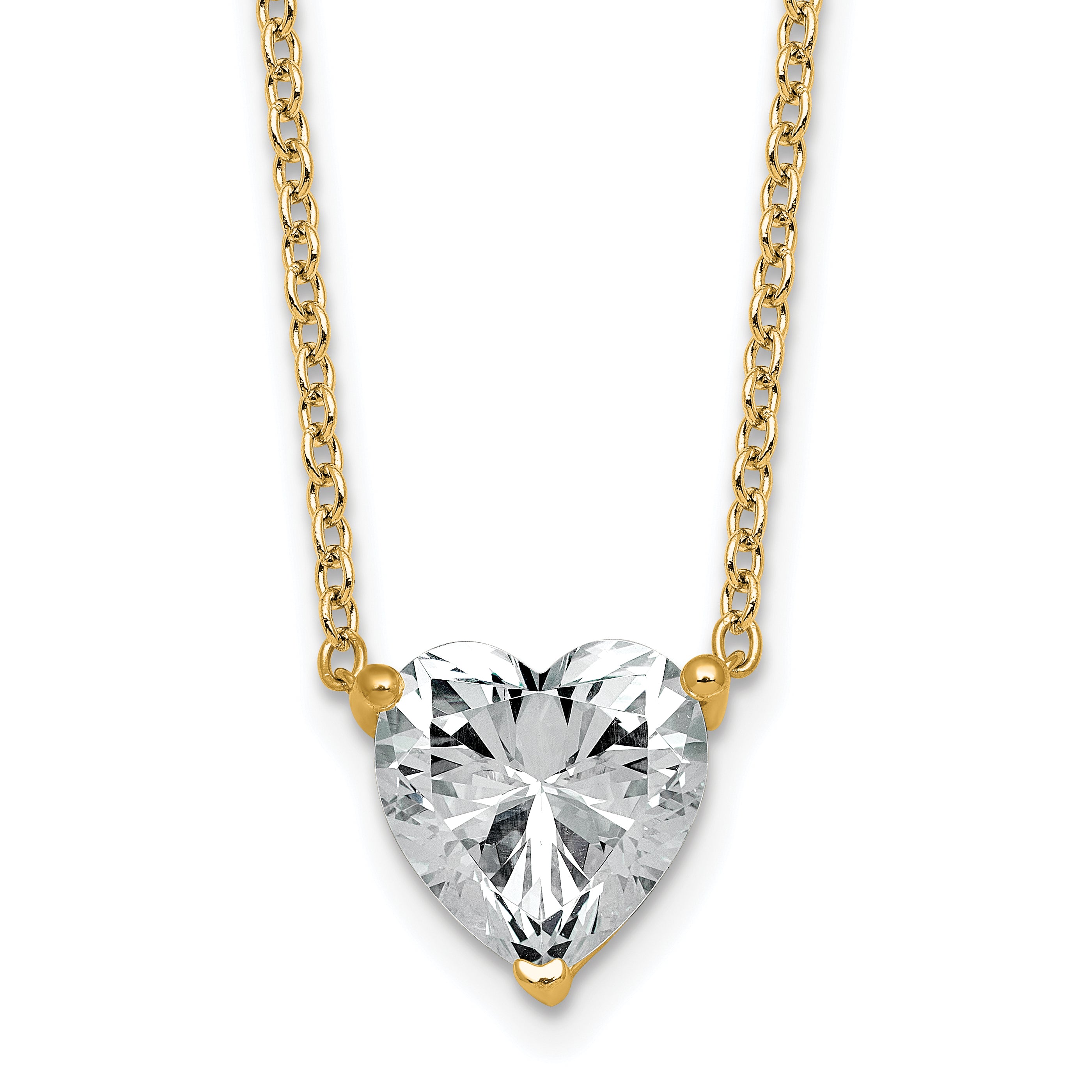 14k 3 1/2 carat Certified Lab Grown Diamond VS+ F+ Heart Complete 18 inch Four Prong Pendant Necklace