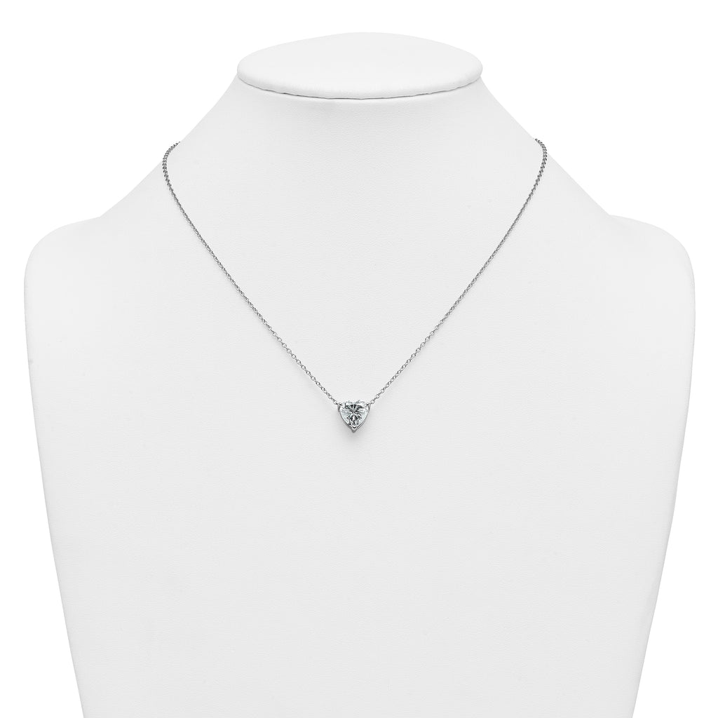 14k White Gold 4 carat Certified Lab Grown Diamond VS+ F+ Heart Complete 18 inch Four Prong Pendant Necklace
